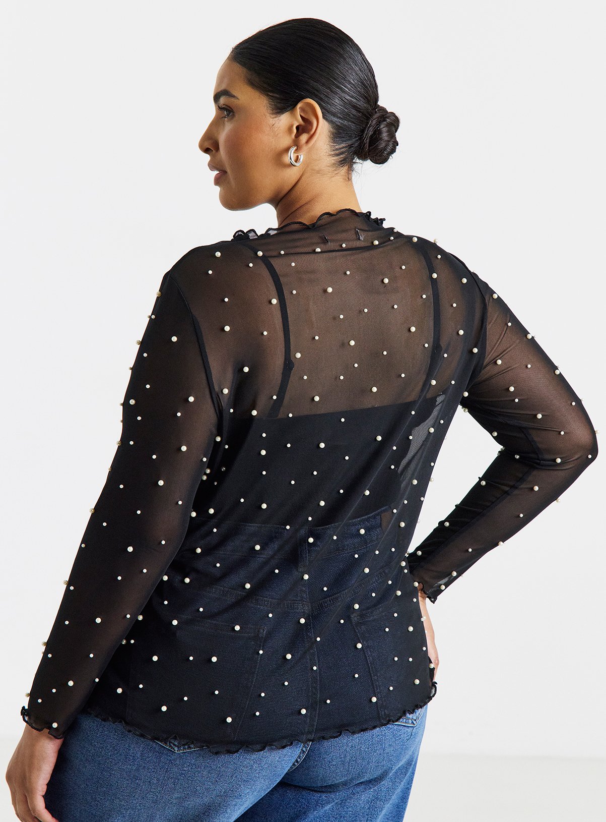SIMPLY BE Long Sleeve Mesh Pearl Top 20 - Image 2 thumbnail