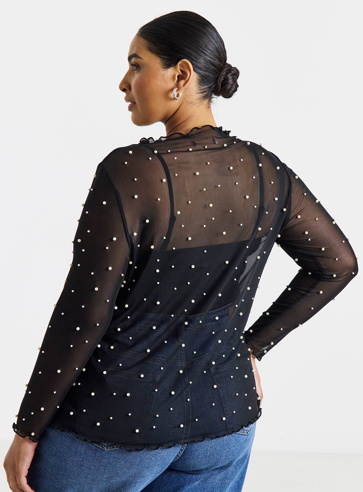 SIMPLY BE Long Sleeve Mesh Pearl Top 20 - Image 2