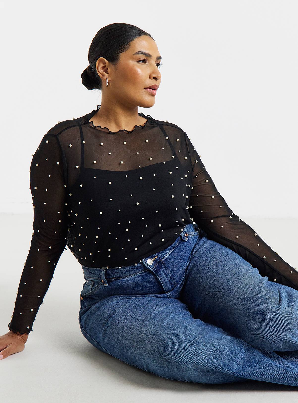 SIMPLY BE Long Sleeve Mesh Pearl Top 20 - Image 3