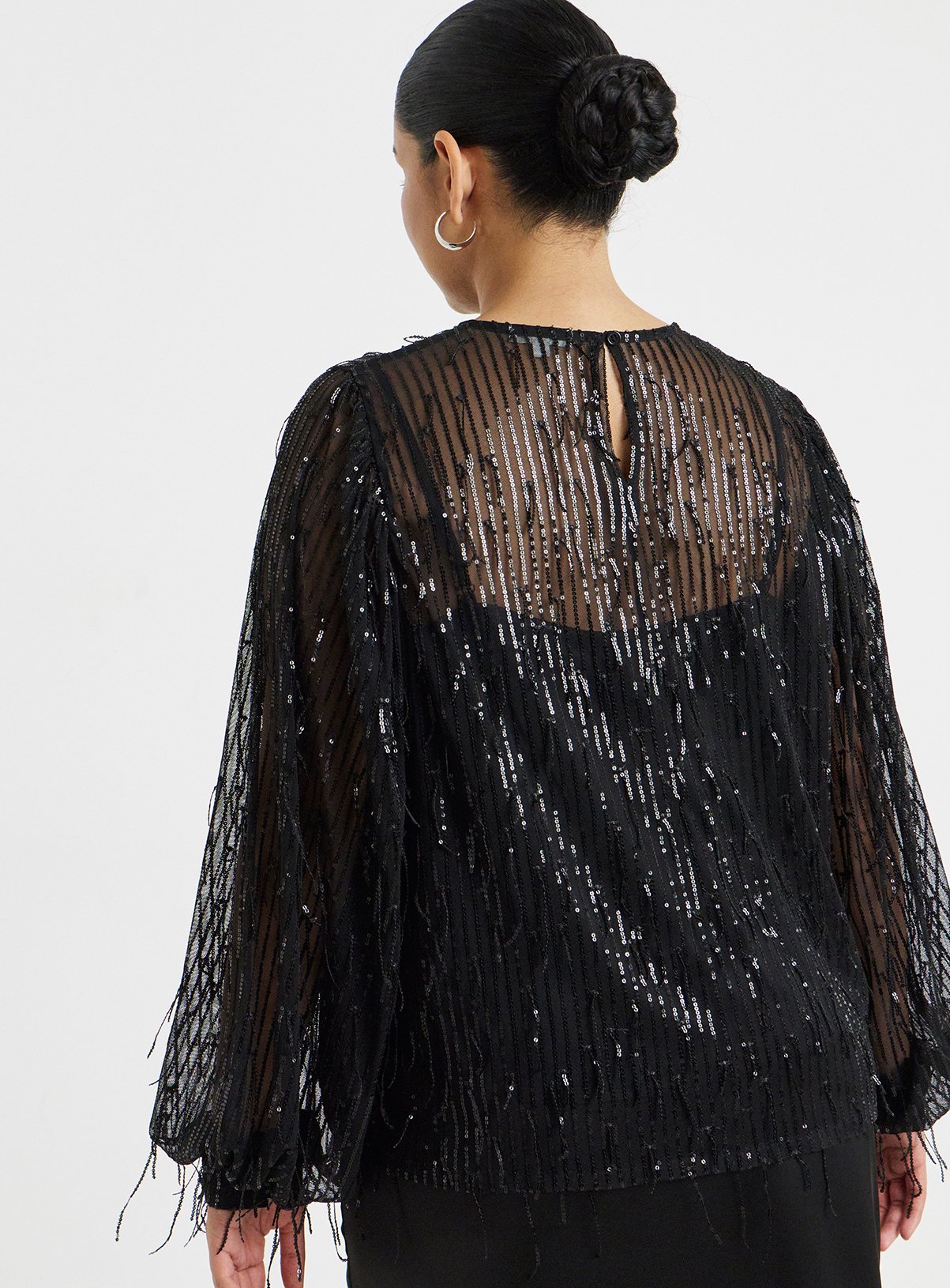 SIMPLY BE Black Fringe Sequin Blouse 22 - Image 2 thumbnail