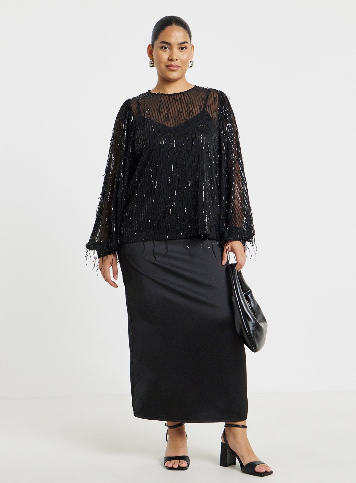SIMPLY BE Black Fringe Sequin Blouse 22 - Image 3 thumbnail