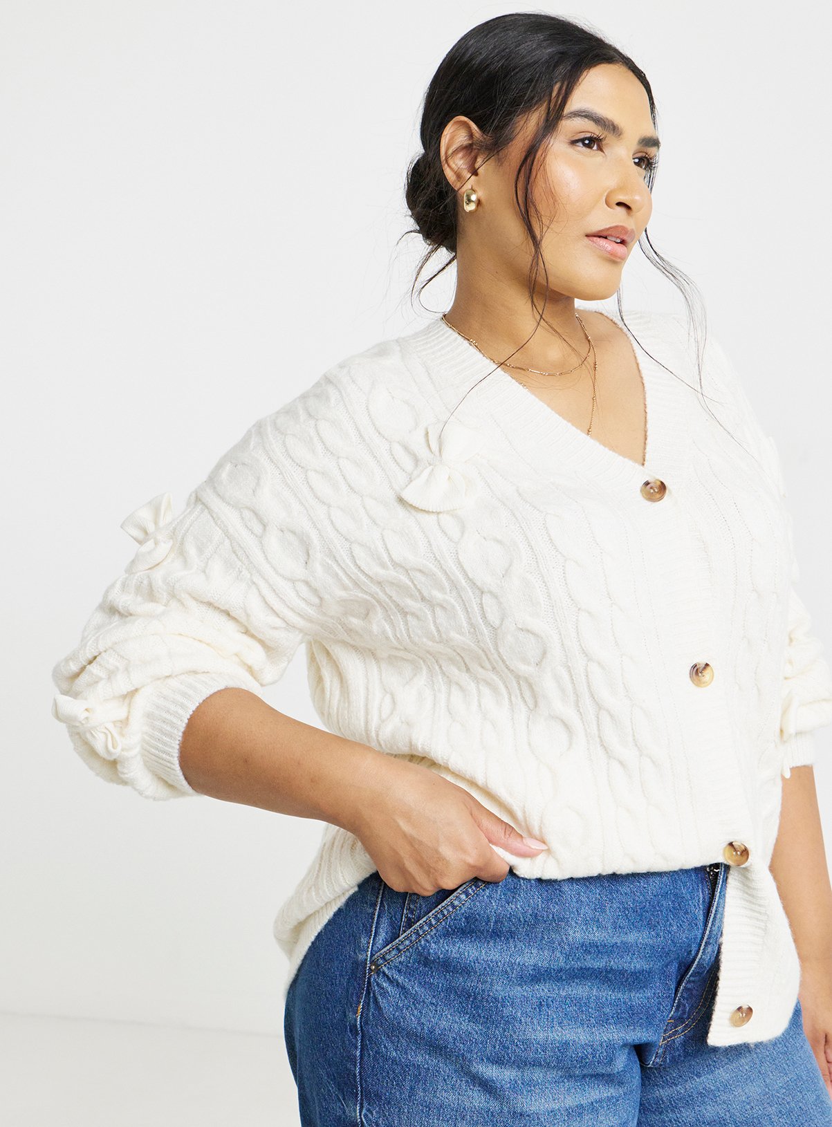 SIMPLY BE Bow Detail Longline Cardigan 8-10 - Image 1 thumbnail
