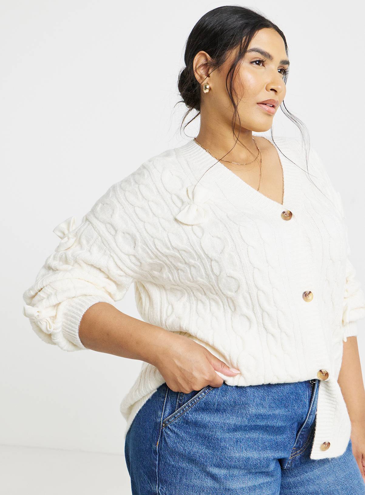SIMPLY BE Bow Detail Longline Cardigan 8-10 - Image 1