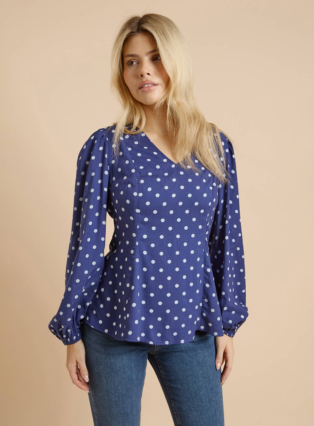 DOROTHY PERKINS Spot V Neck Blouson Sleeve Top 12 - Image 1