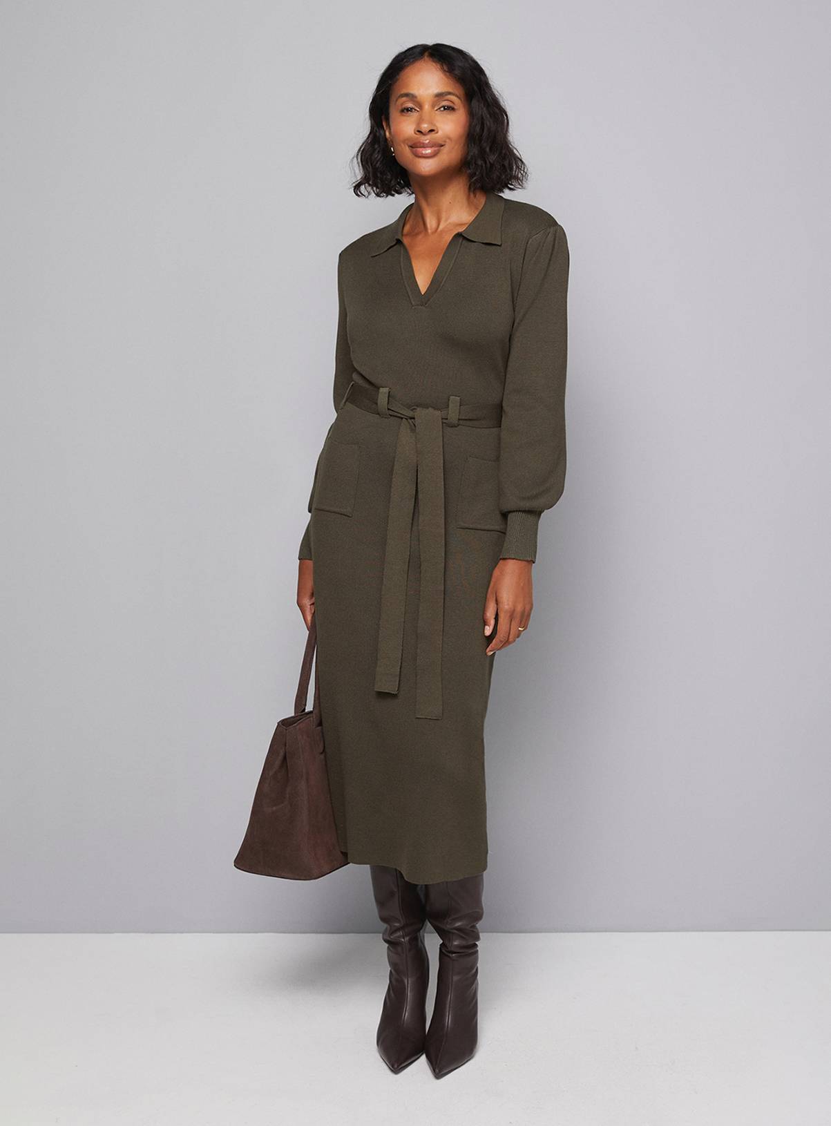 WALLIS Collared Belted Midi Dress L - Image 1