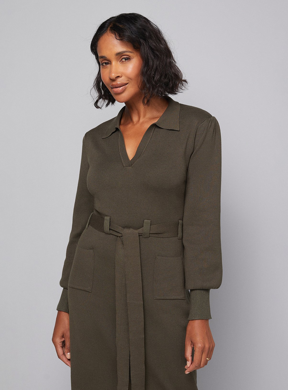 WALLIS Collared Belted Midi Dress L - Image 2 thumbnail