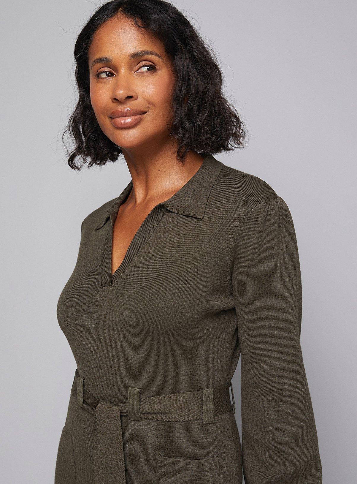 WALLIS Collared Belted Midi Dress L - Image 3 thumbnail