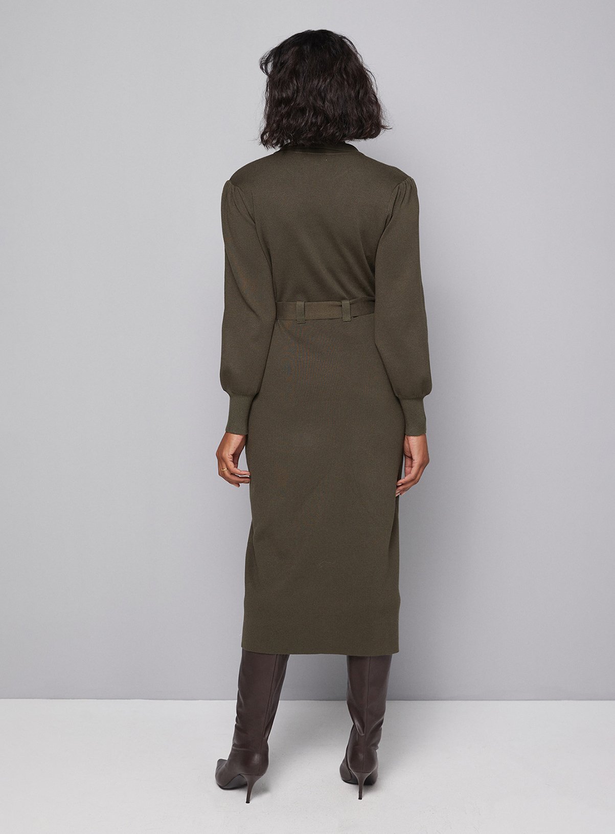 WALLIS Collared Belted Midi Dress L - Image 5 thumbnail