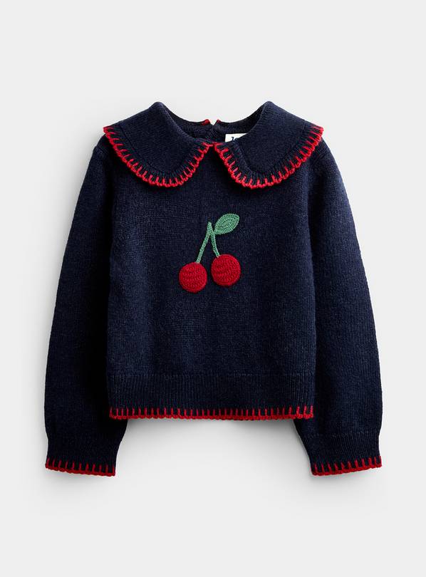 JOJO MAMAN BÉBÉ Cherry Applique Frill Collar Jumper Navy Blue 3-4 Years