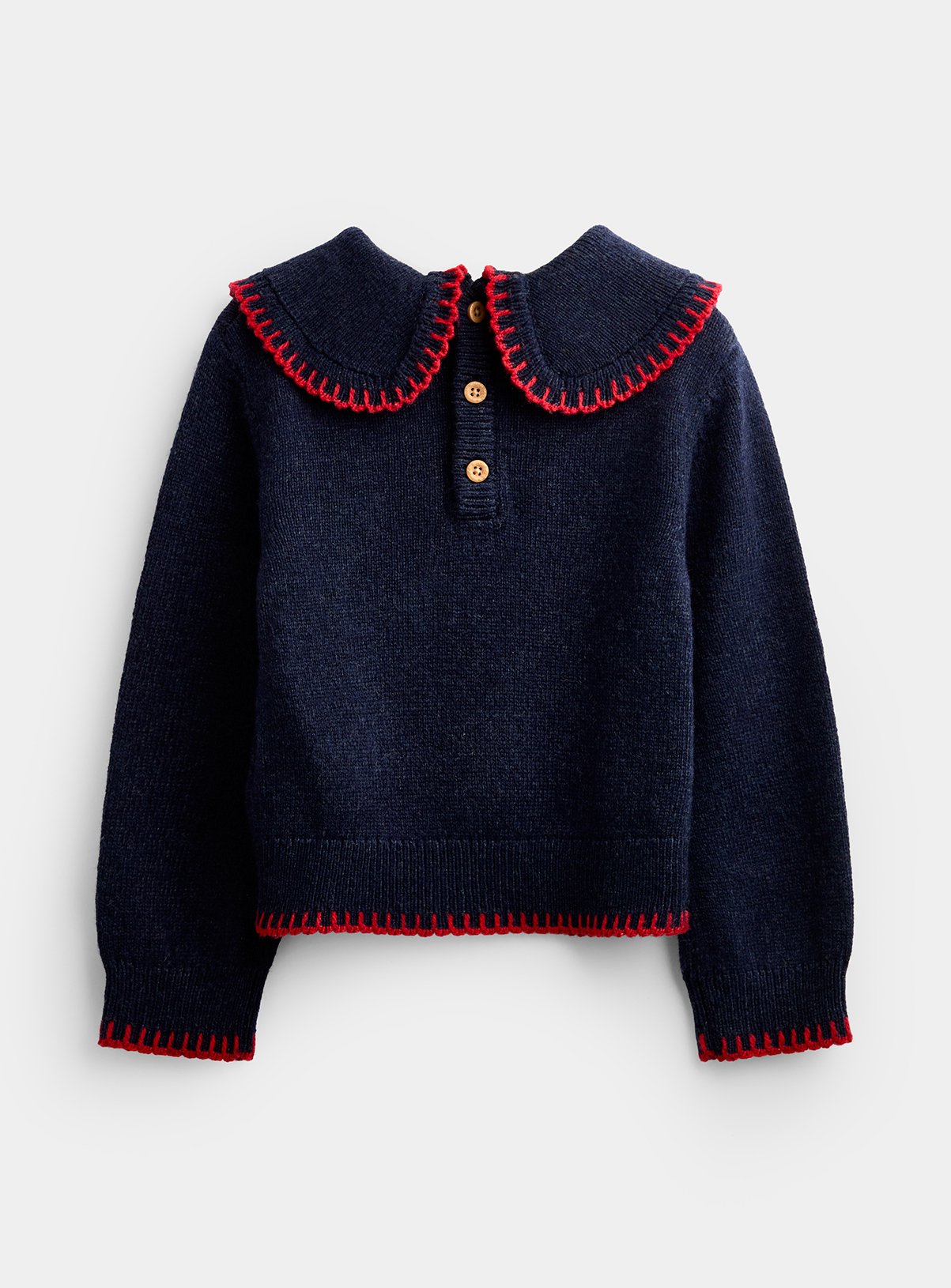 JOJO MAMAN BÉBÉ Cherry Applique Frill Collar Jumper Navy Blue With Wool 12-18 months - Image 2 thumbnail