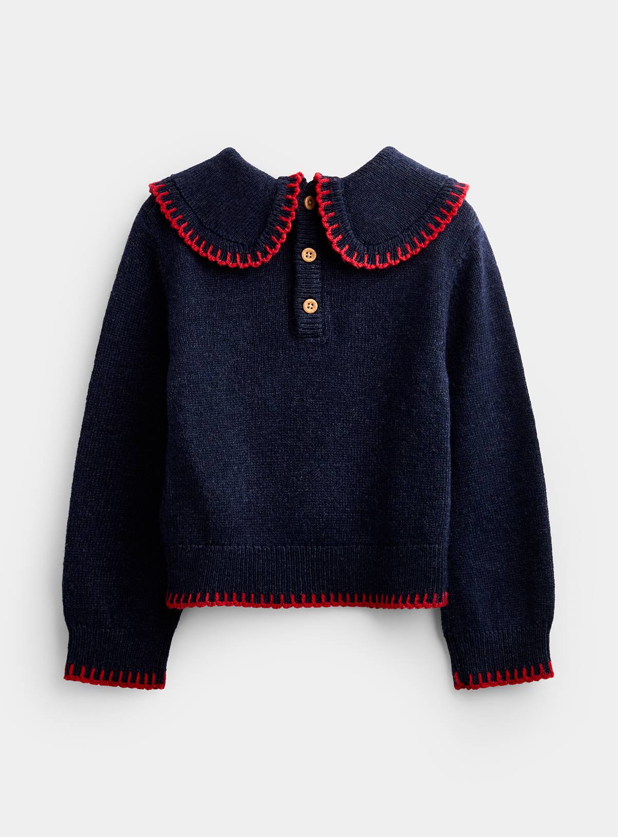 JOJO MAMAN BÉBÉ Cherry Applique Frill Collar Jumper Navy Blue With Wool 12-18 months - Image 2
