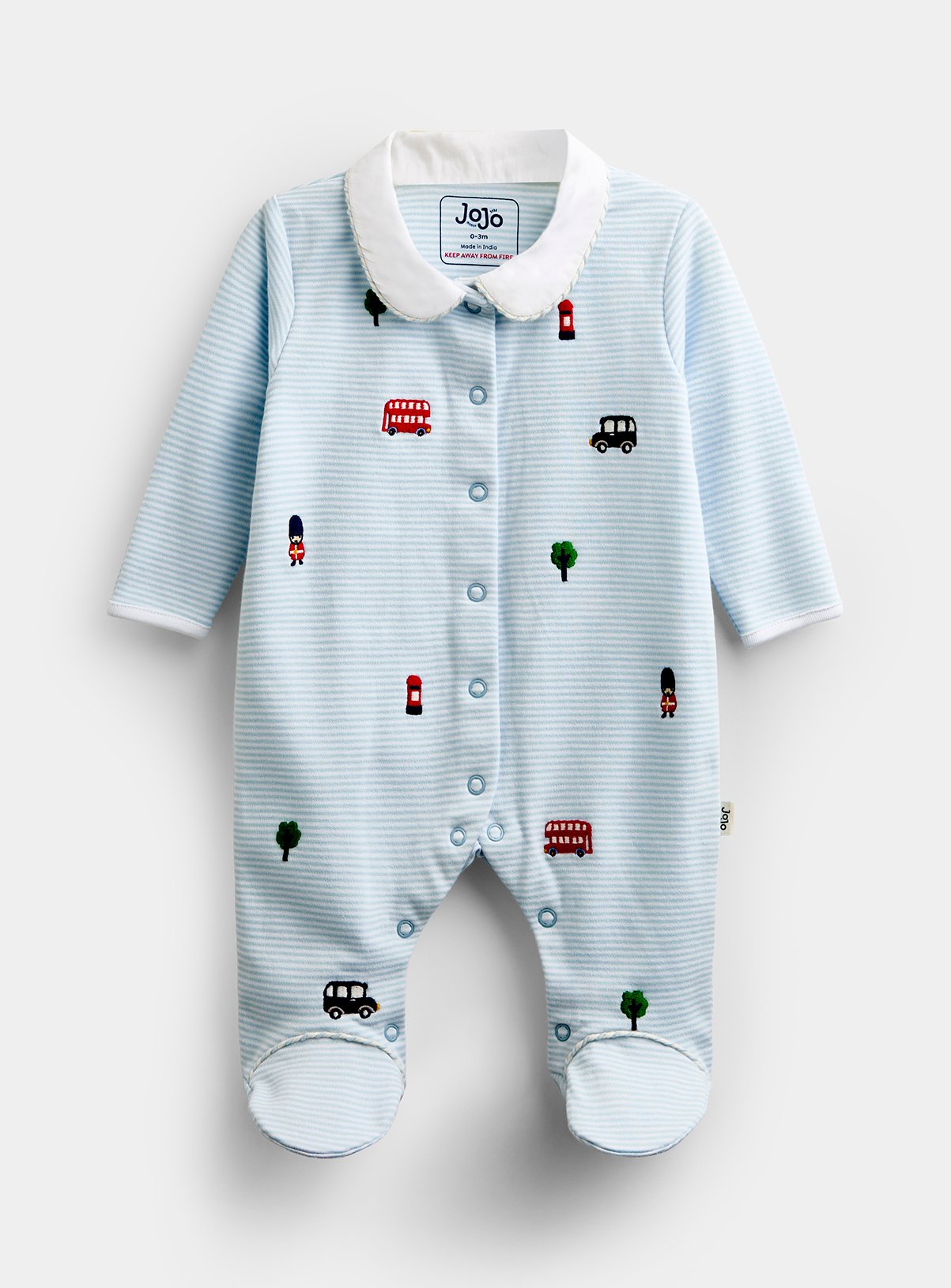 JOJO MAMAN BÉBÉ London Embroidered Sleepsuit and Hat Blue 9-12 months - Image 2 thumbnail