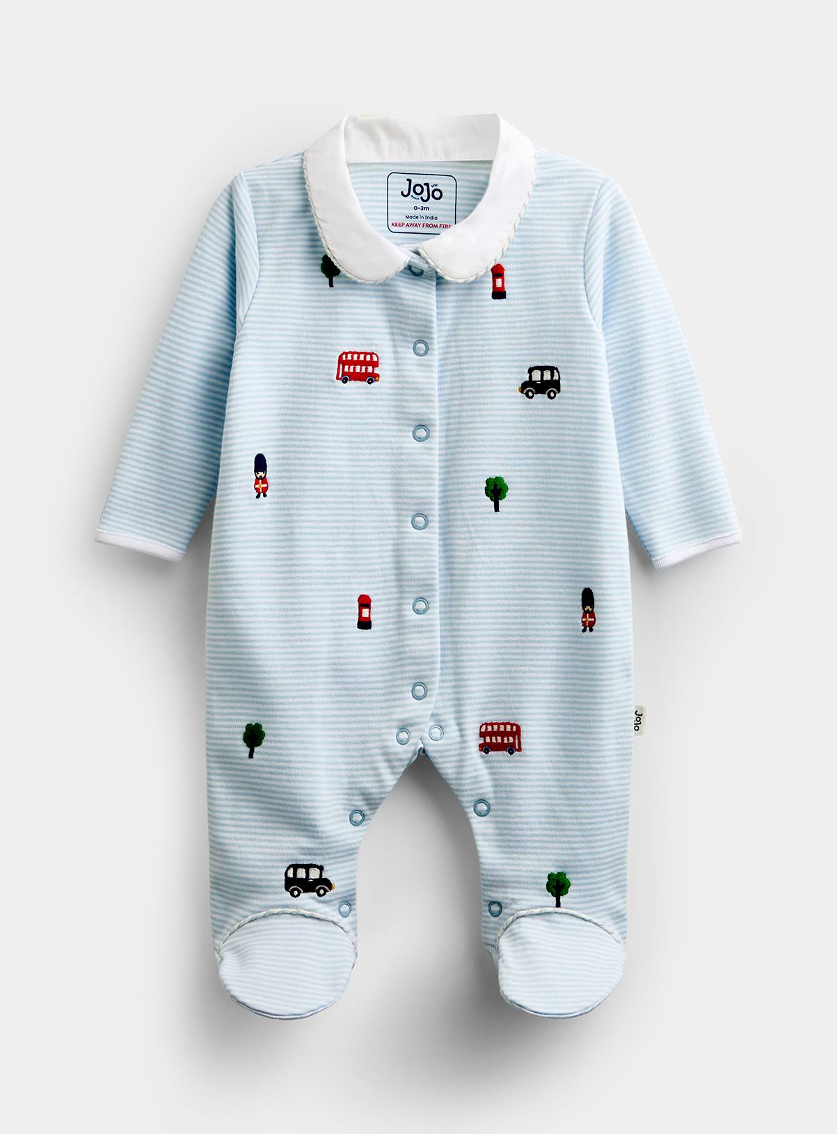 JOJO MAMAN BÉBÉ London Embroidered Sleepsuit and Hat Blue 9-12 months - Image 2