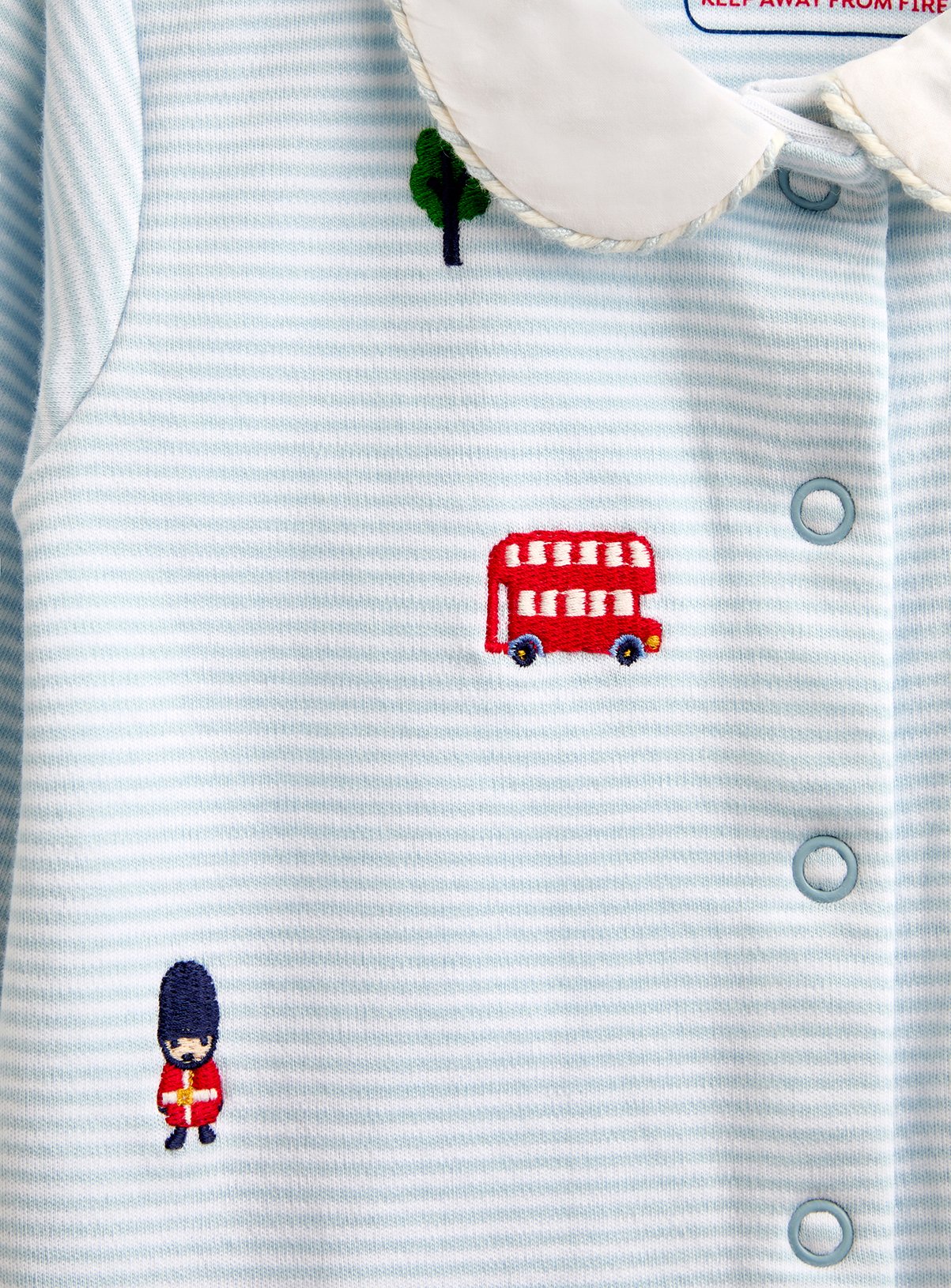 JOJO MAMAN BÉBÉ London Embroidered Sleepsuit and Hat Blue 9-12 months - Image 4 thumbnail