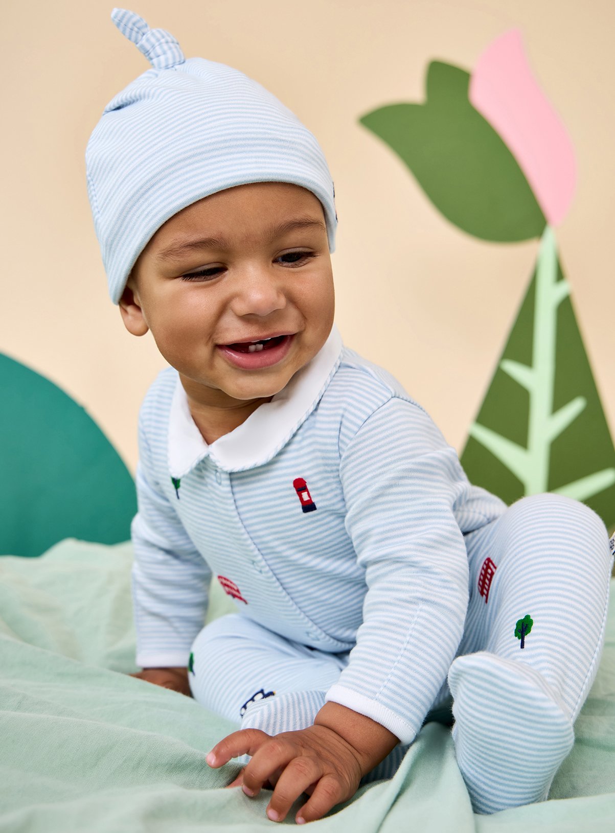 JOJO MAMAN BÉBÉ London Embroidered Sleepsuit and Hat Blue 9-12 months - Image 6 thumbnail