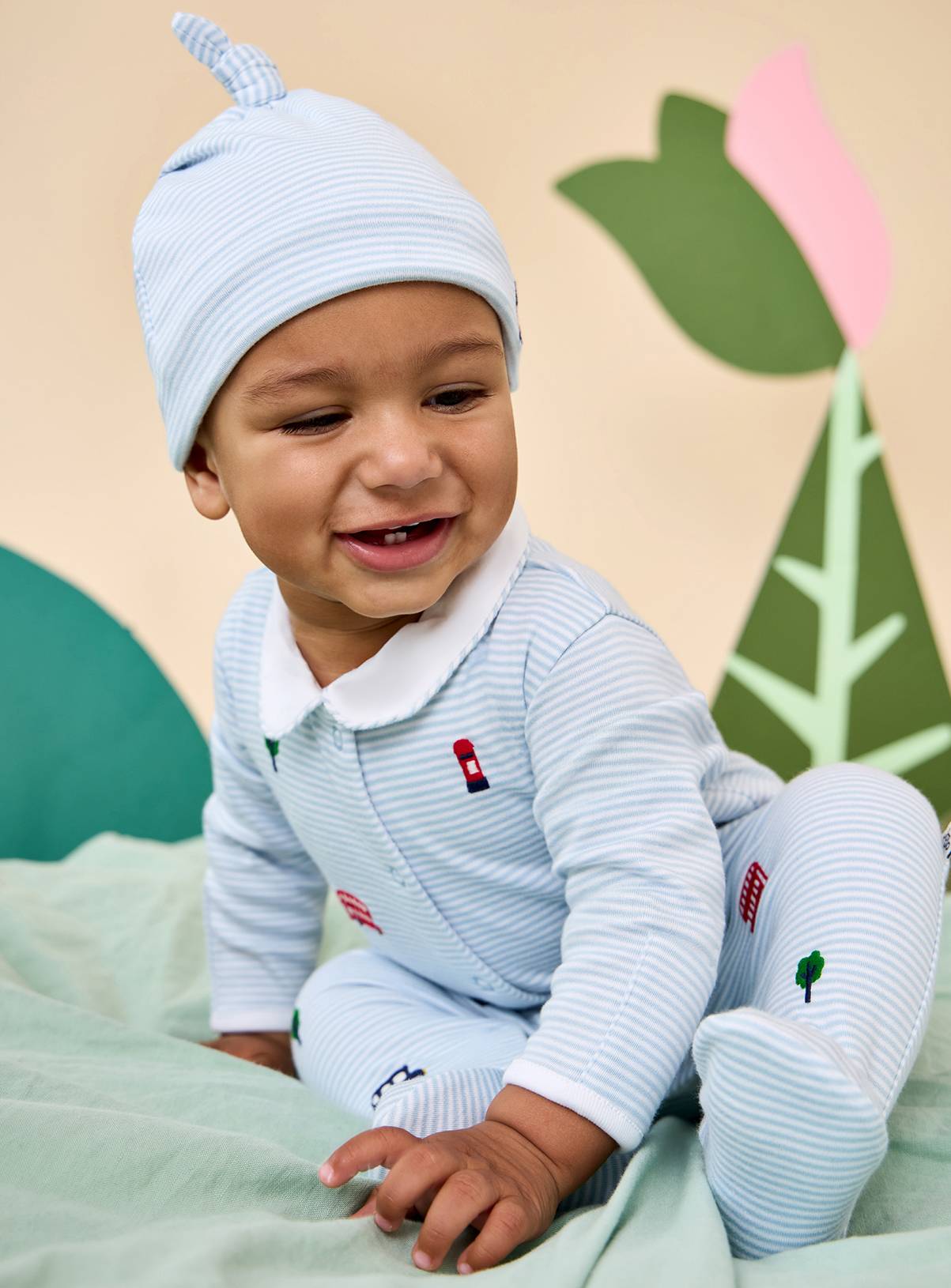 JOJO MAMAN BÉBÉ London Embroidered Sleepsuit and Hat Blue 9-12 months - Image 6