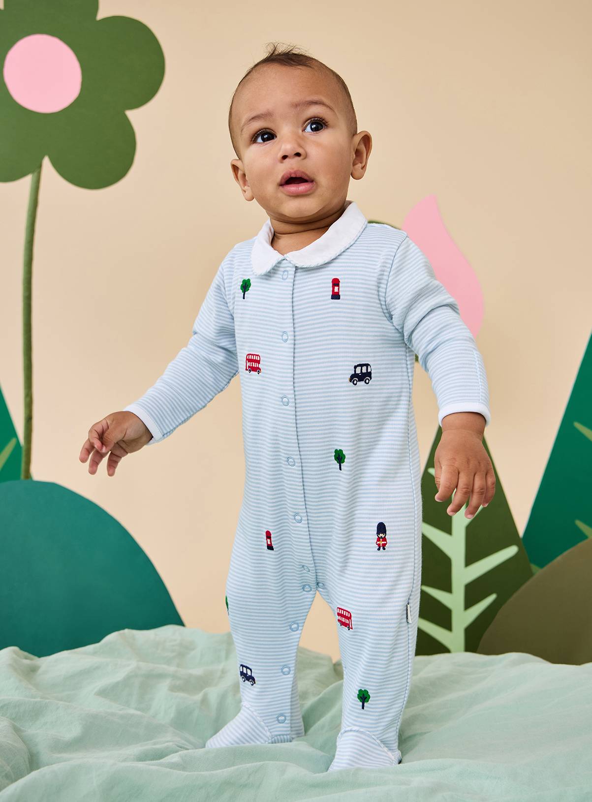 JOJO MAMAN BÉBÉ London Embroidered Sleepsuit and Hat Blue 9-12 months - Image 7