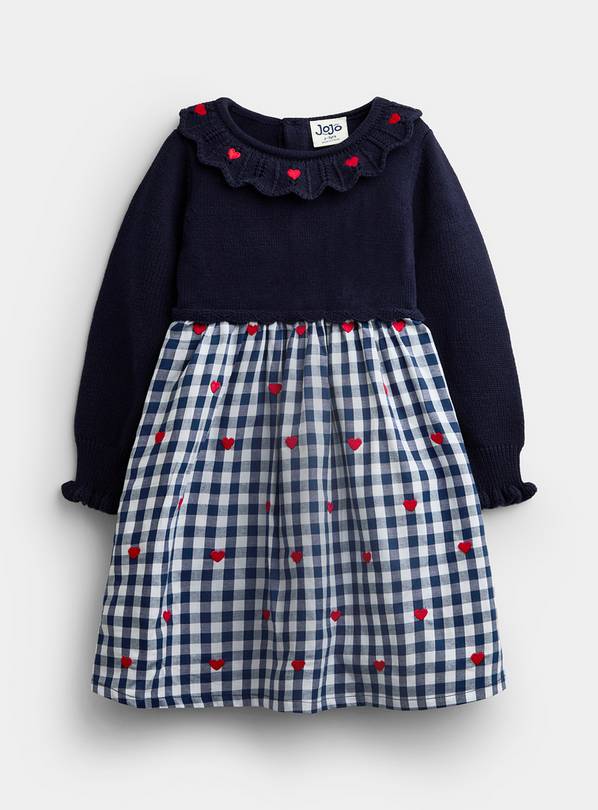 JOJO MAMAN BÉBÉ Gingham Hearts Knitted Combo Dress Navy Blue 3-4 Years