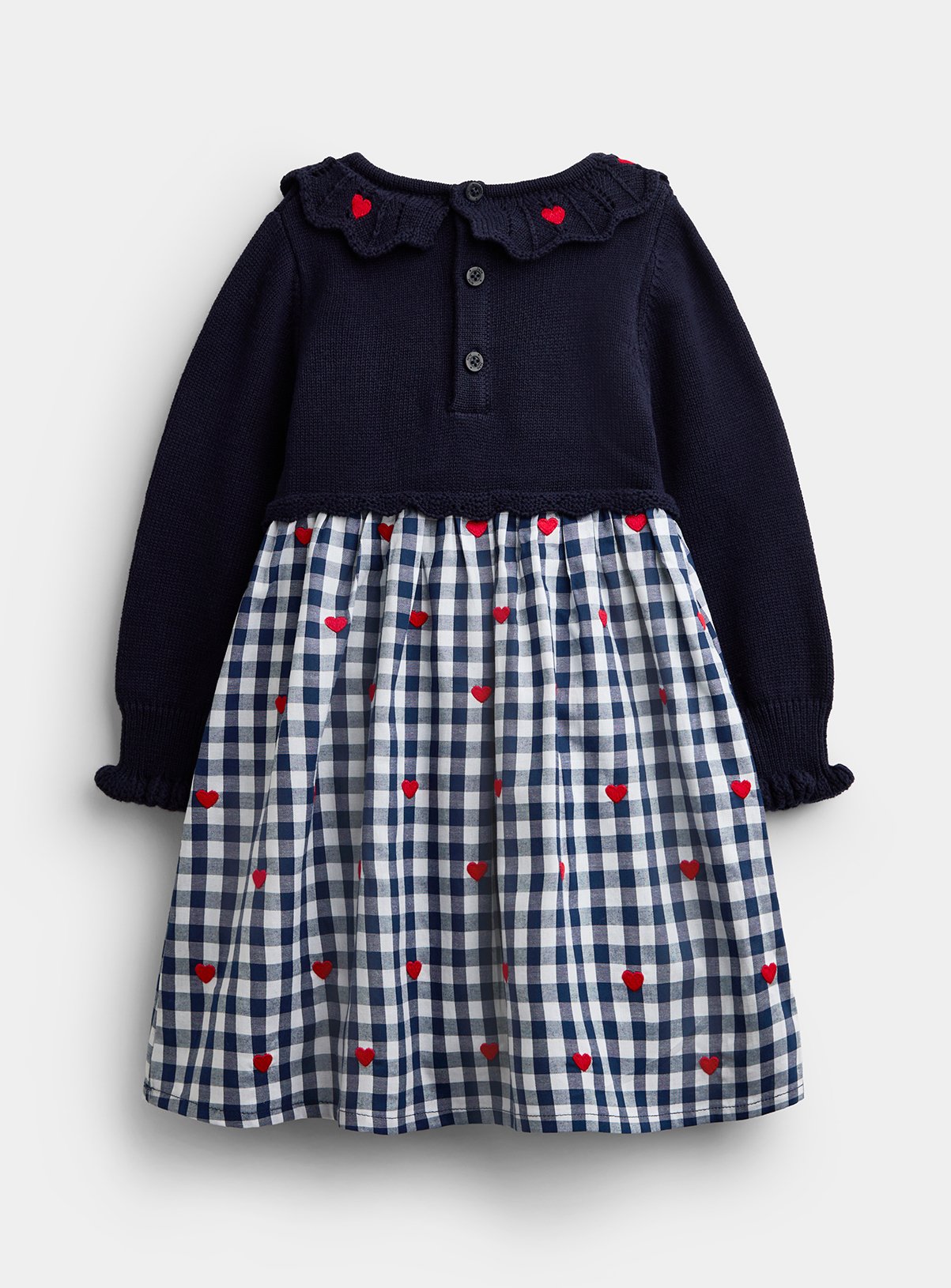 JOJO MAMAN BÉBÉ Gingham Hearts Knitted Combo Dress Navy Blue 4-5 Years - Image 2 thumbnail