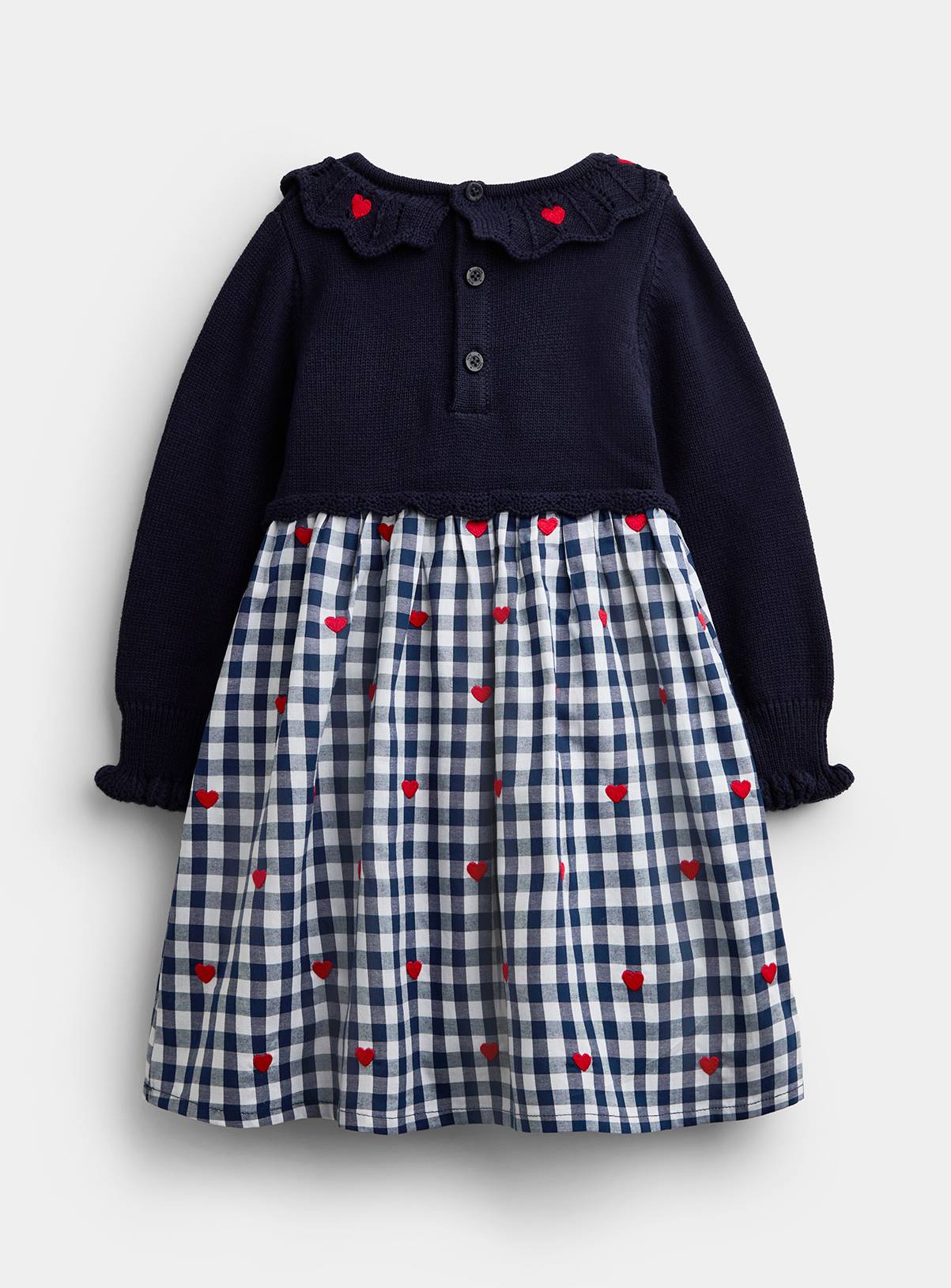 JOJO MAMAN BÉBÉ Gingham Hearts Knitted Combo Dress Navy Blue 4-5 Years - Image 2