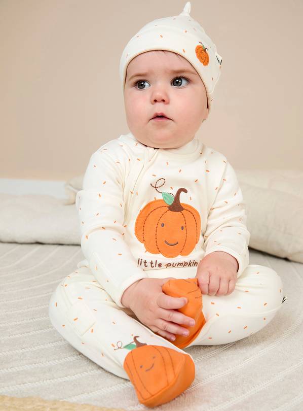 JOJO MAMAN BÉBÉ Pumpkin and Hat Applique Sleepsuit Set Cream 12-18 months