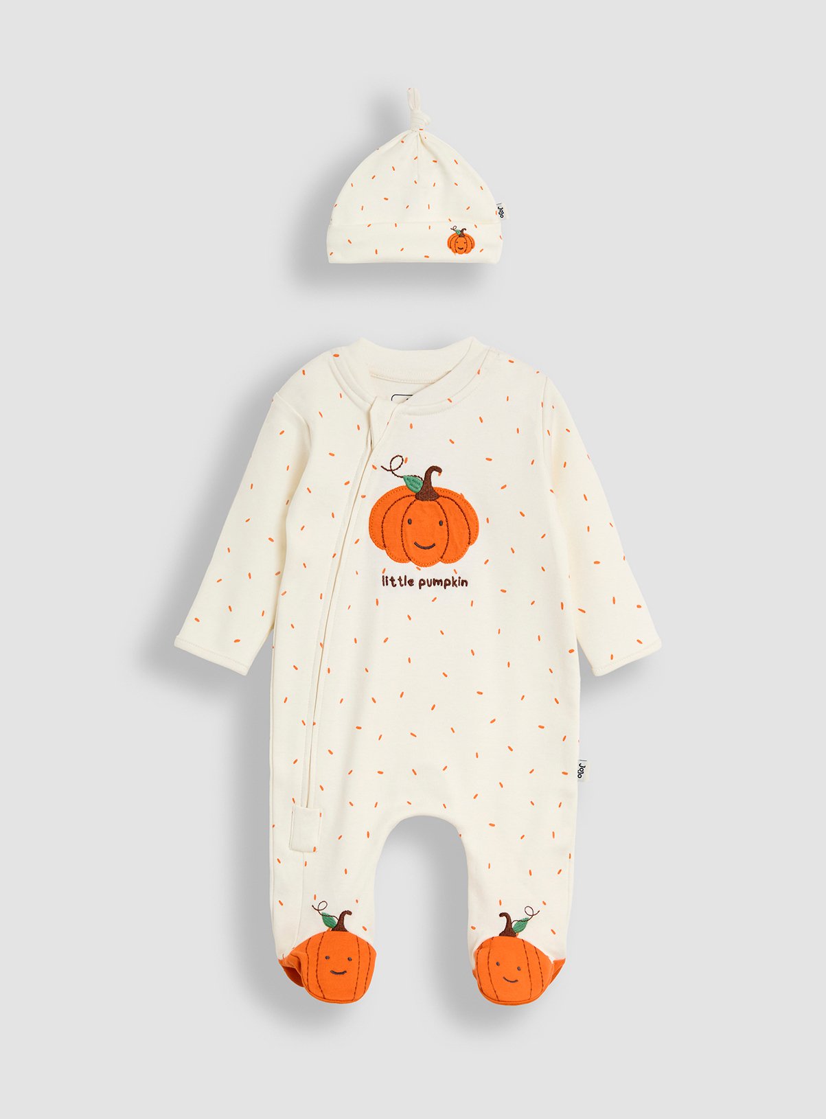 JOJO MAMAN BÉBÉ Pumpkin and Hat Applique Sleepsuit Set Cream 6-9 months - Image 2 thumbnail