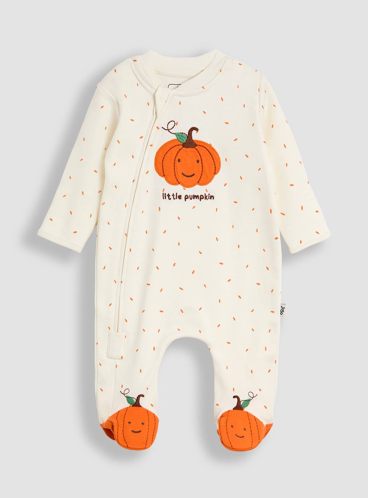 JOJO MAMAN BÉBÉ Pumpkin and Hat Applique Sleepsuit Set Cream 6-9 months - Image 3