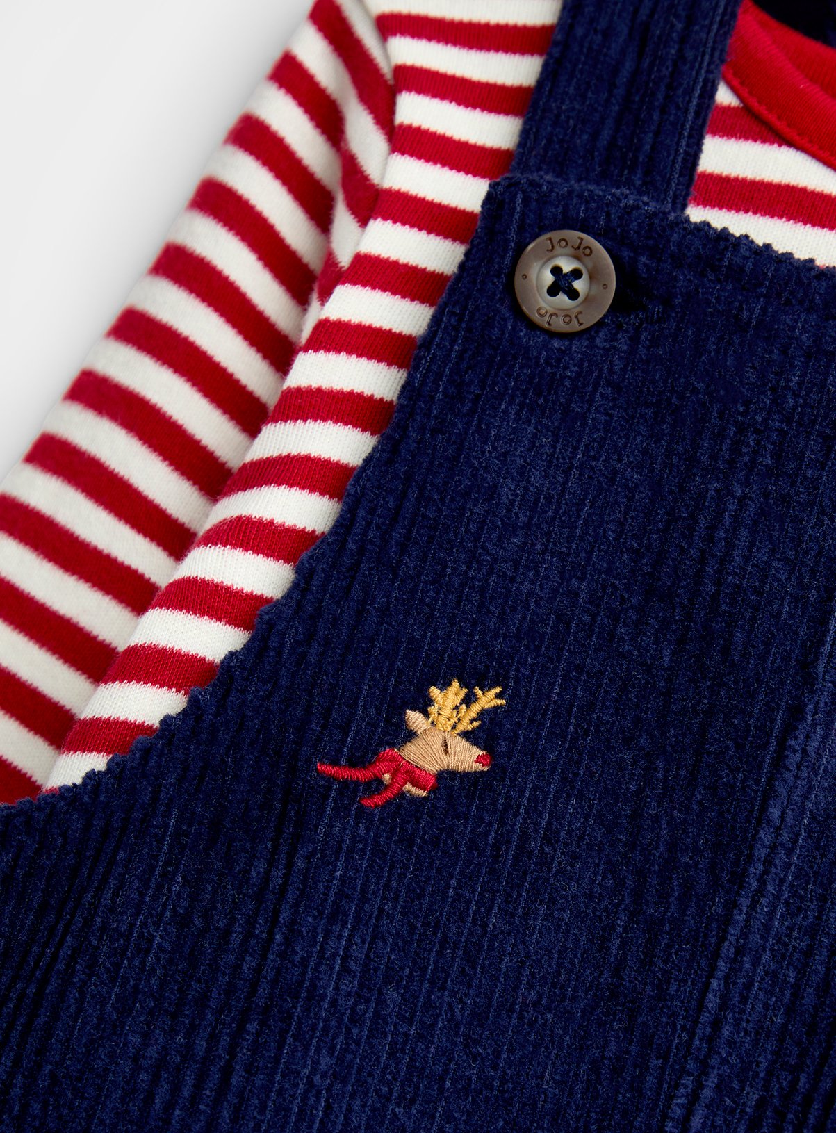 JOJO MAMAN BÉBÉ Christmas Embroidered Dungaree Set Navy Blue 6-12 months - Image 2 thumbnail