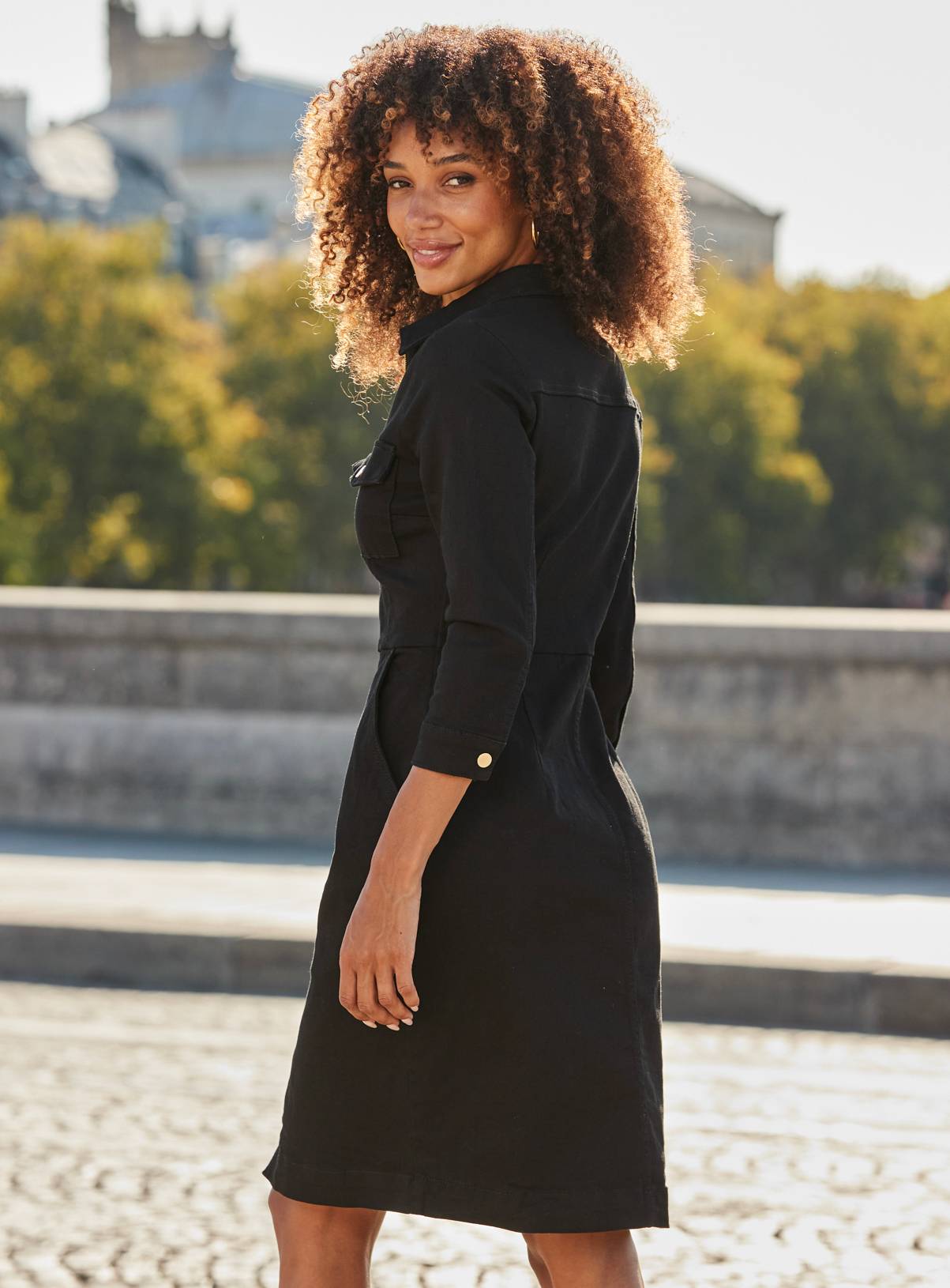 SOSANDAR Black Zip Front Denim Dress 14 - Image 4