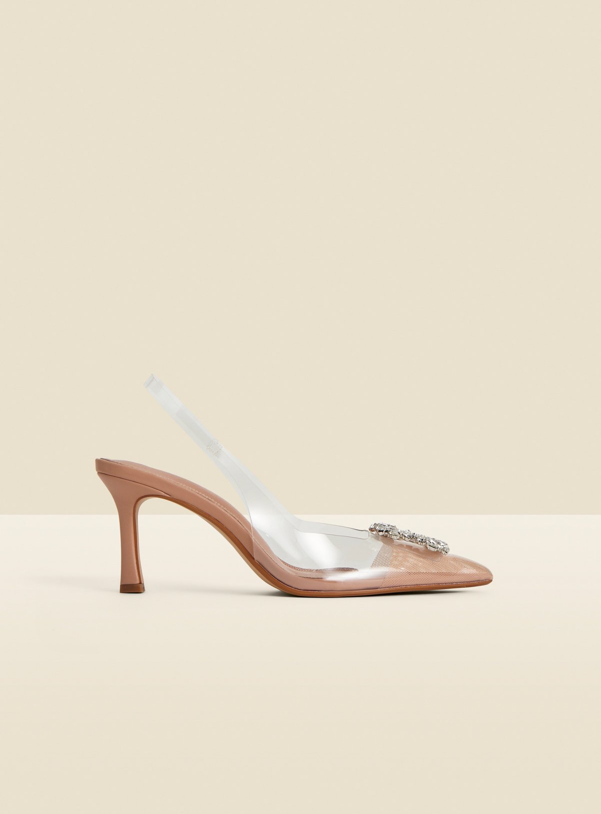 SOSANDAR Nude Rhinestone Detail Vinyl Slingback Court Shoes 4 - Image 2 thumbnail