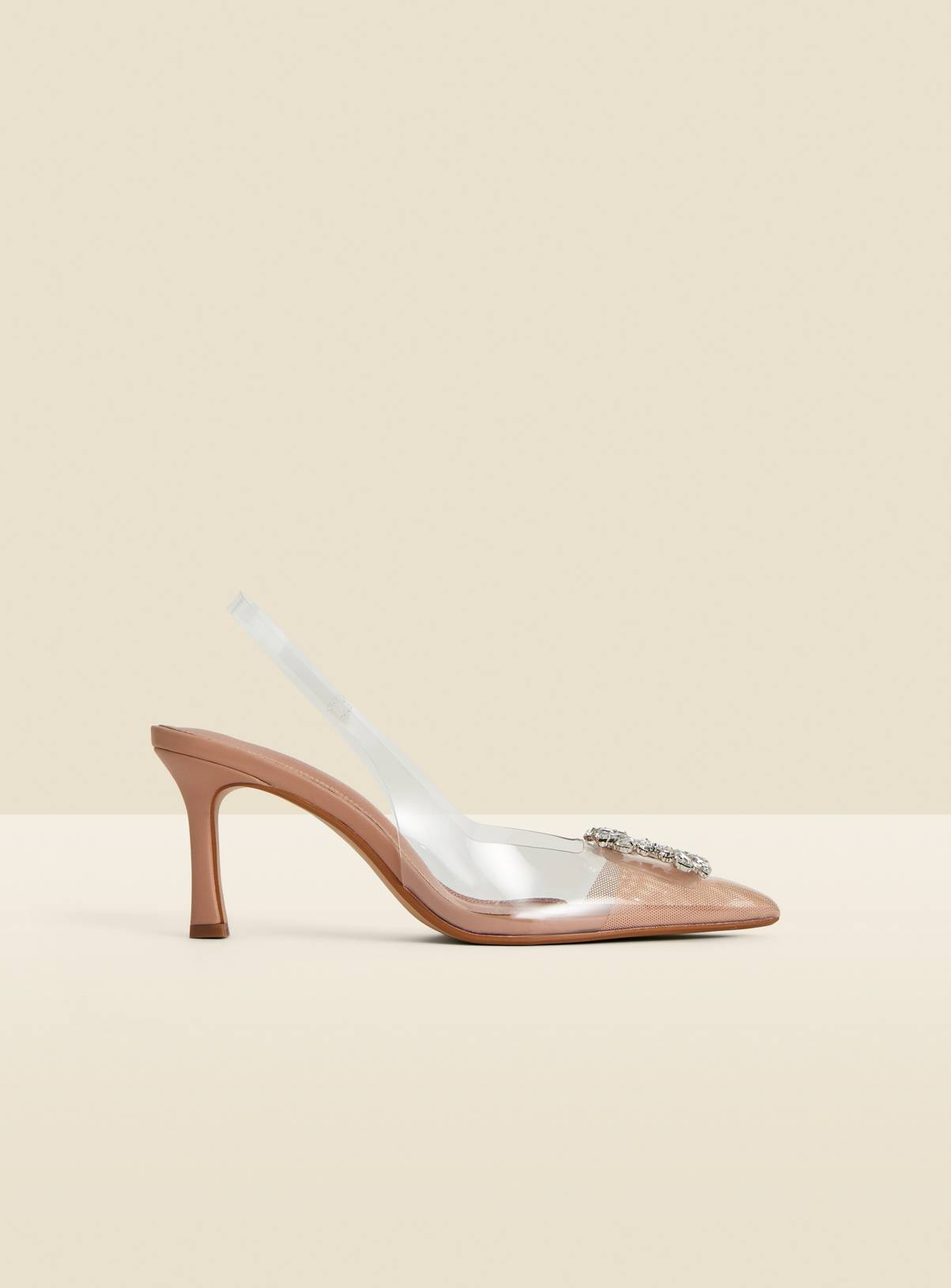 SOSANDAR Nude Rhinestone Detail Vinyl Slingback Court Shoes 4 - Image 2