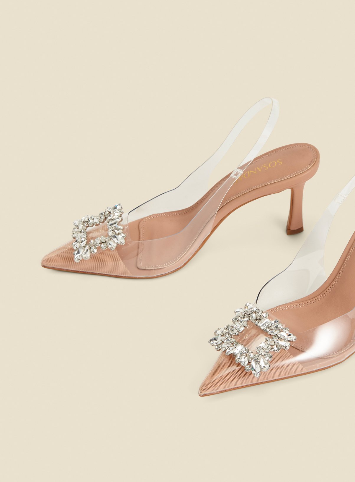 SOSANDAR Nude Rhinestone Detail Vinyl Slingback Court Shoes 4 - Image 3 thumbnail