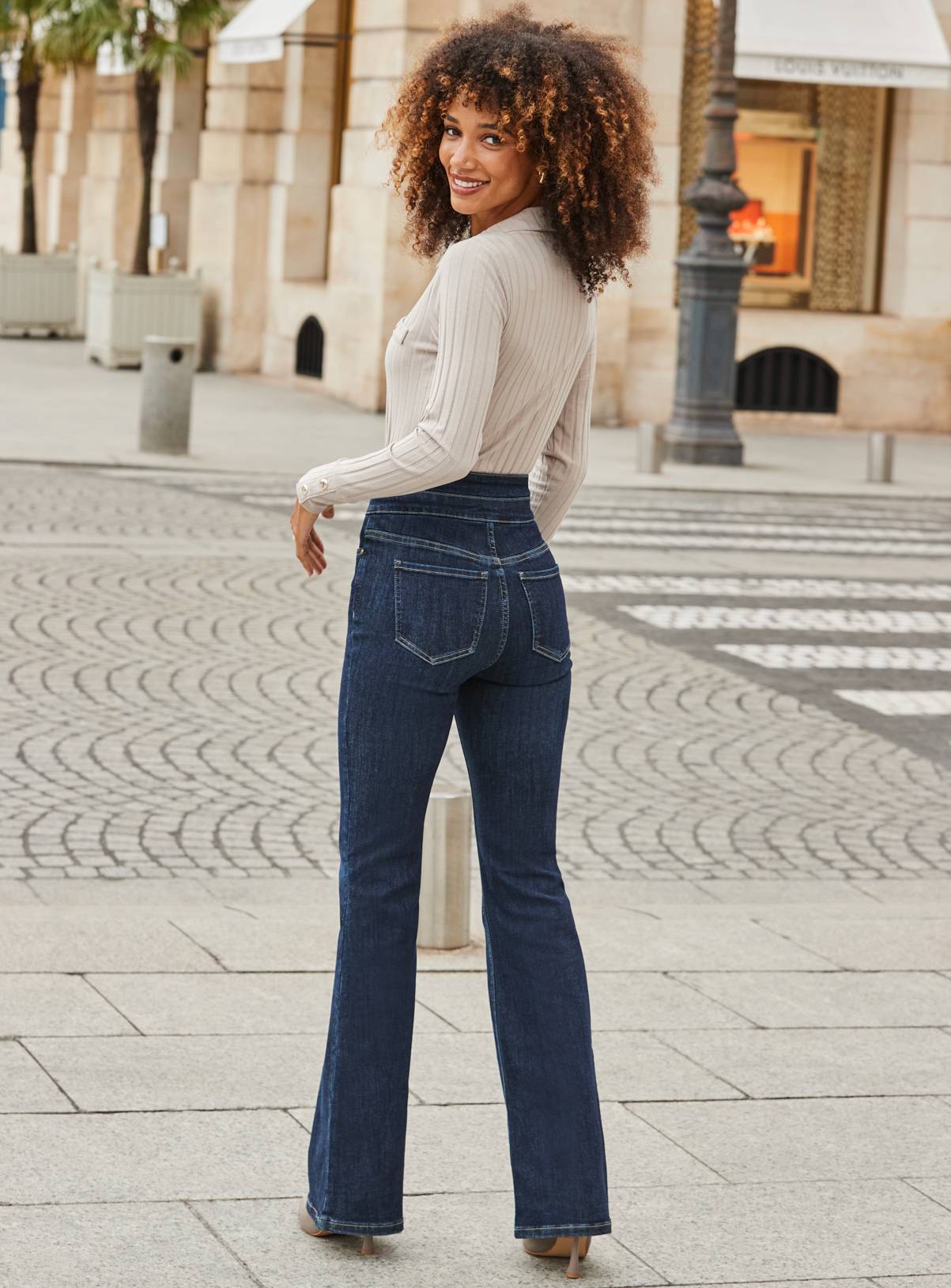 SOSANDAR Blue Black Contour Waist Kick Flare Jeans 16R - Image 4