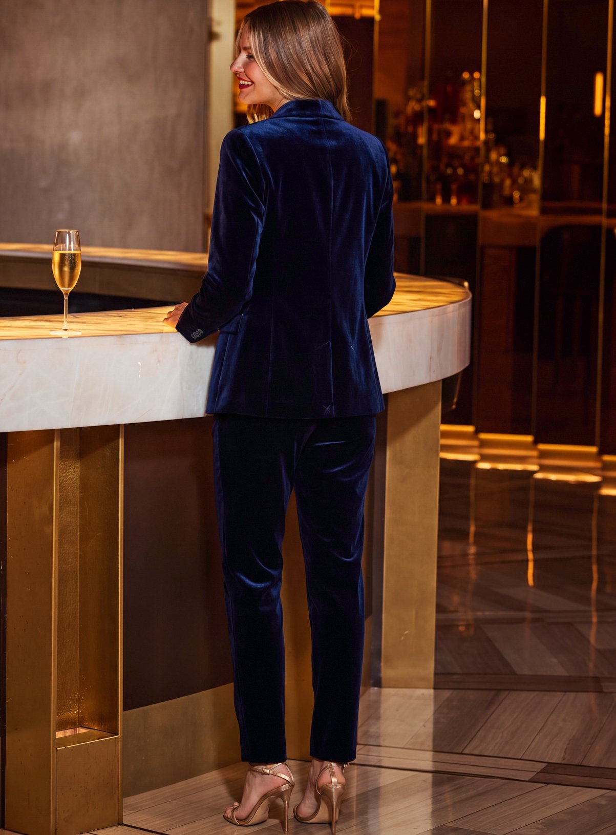 SOSANDAR Midnight Blue Luxe Velvet Tapered Leg Trousers 16R - Image 4 thumbnail