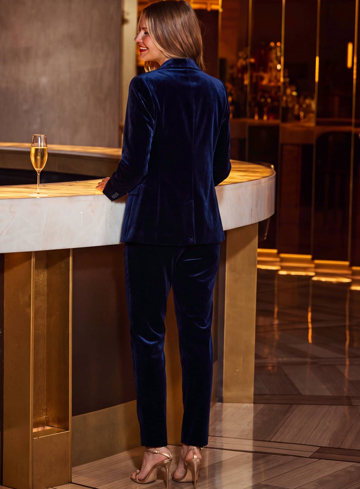 SOSANDAR Midnight Blue Luxe Velvet Tapered Leg Trousers 16R - Image 4