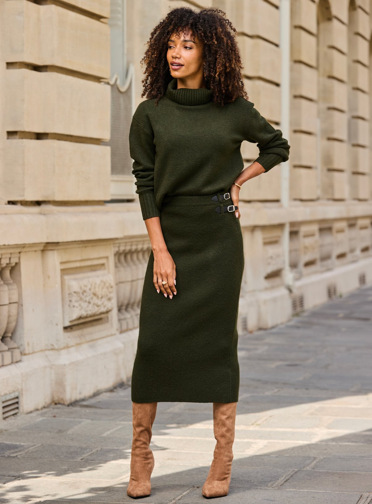SOSANDAR Khaki Green Knitted Roll Neck Jumper M - Image 6 thumbnail