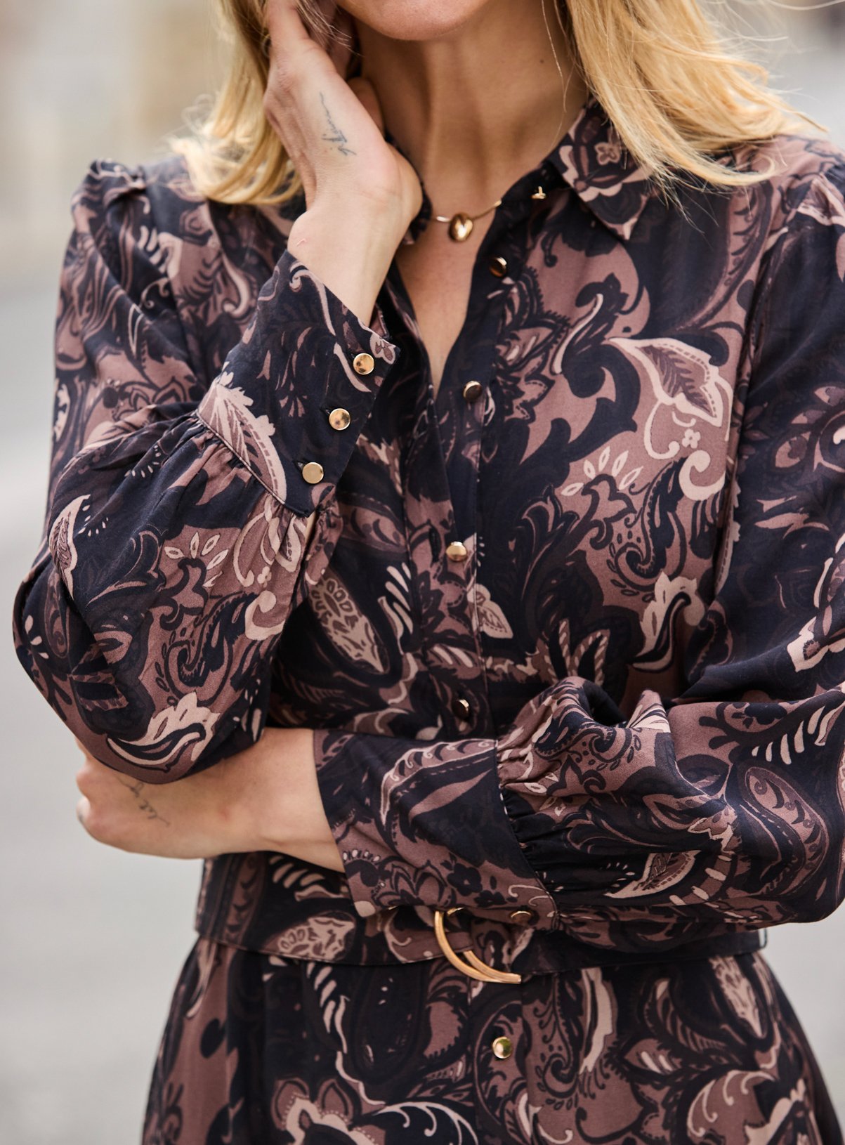 SOSANDAR Black and Brown Paisley Print Belted Shirt Dress 20 - Image 4 thumbnail