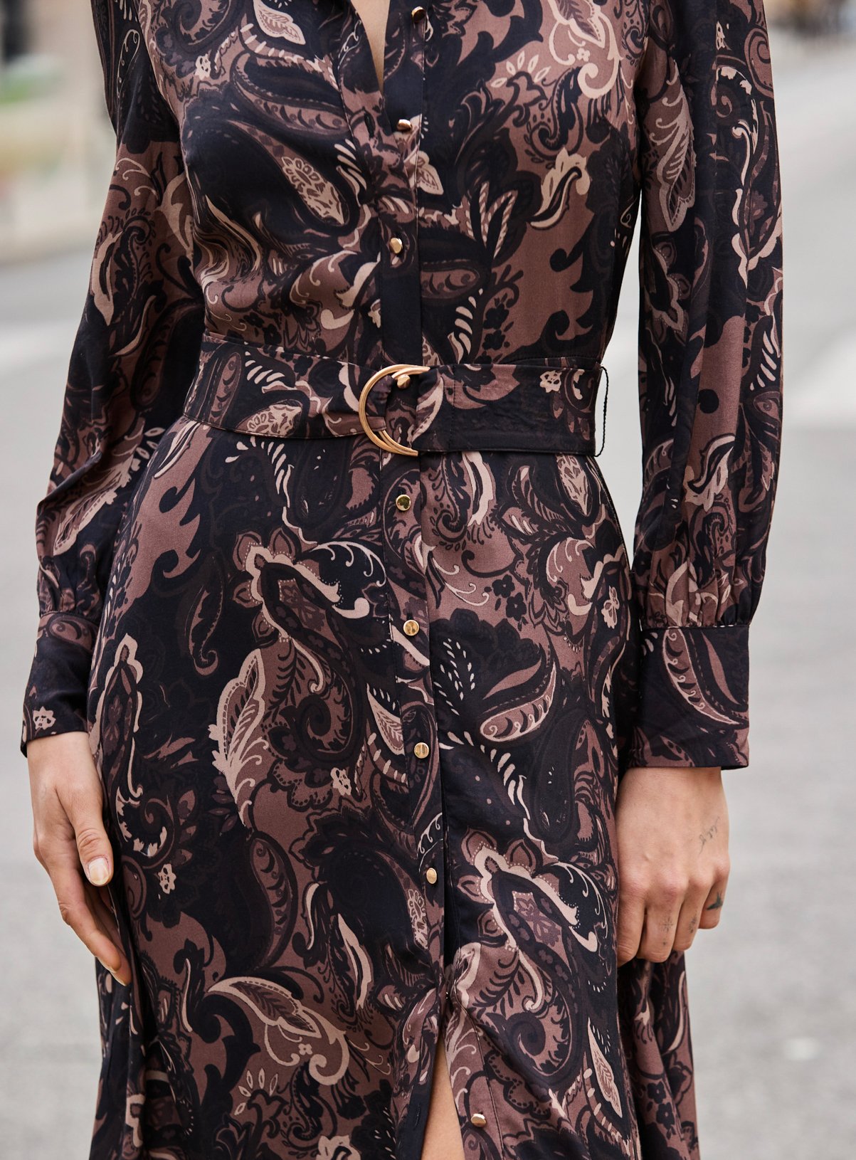 SOSANDAR Black and Brown Paisley Print Belted Shirt Dress 20 - Image 5 thumbnail