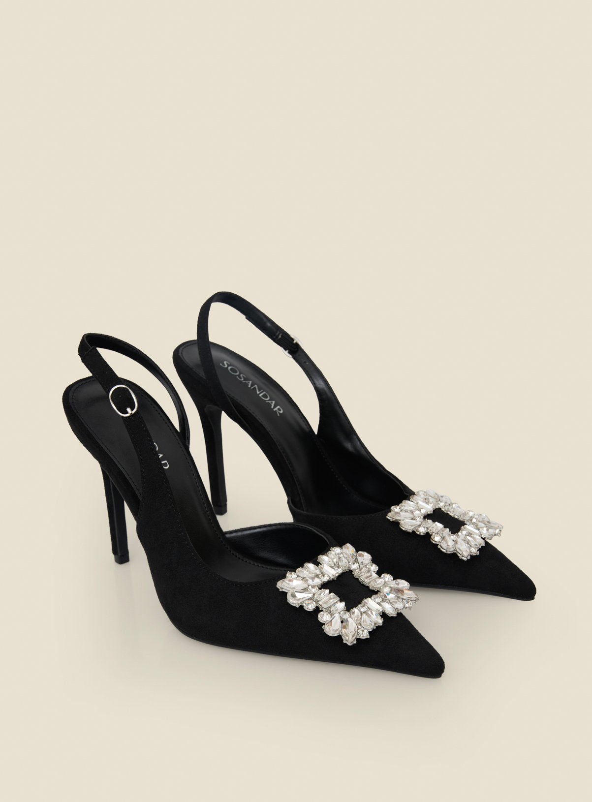 SOSANDAR Black Slingback Heels With Rhinestone Detail 7 - Image 5 thumbnail
