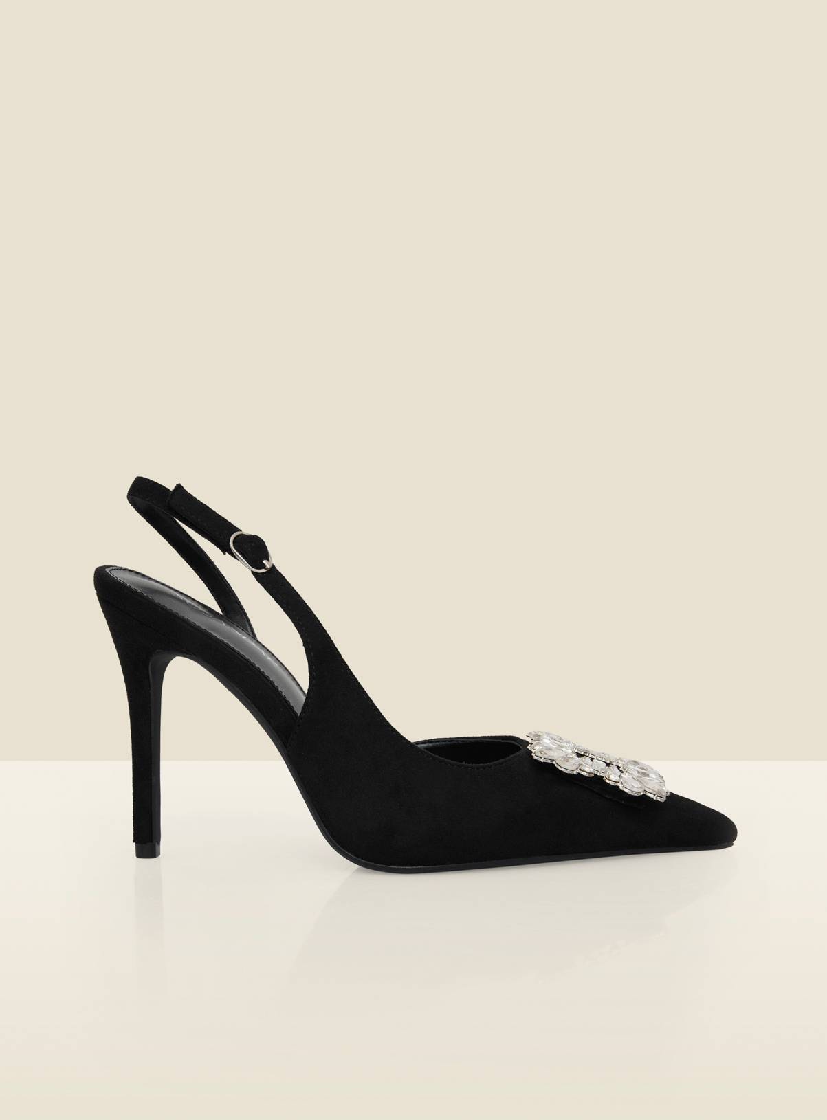 SOSANDAR Black Slingback Heels With Rhinestone Detail 7 - Image 6