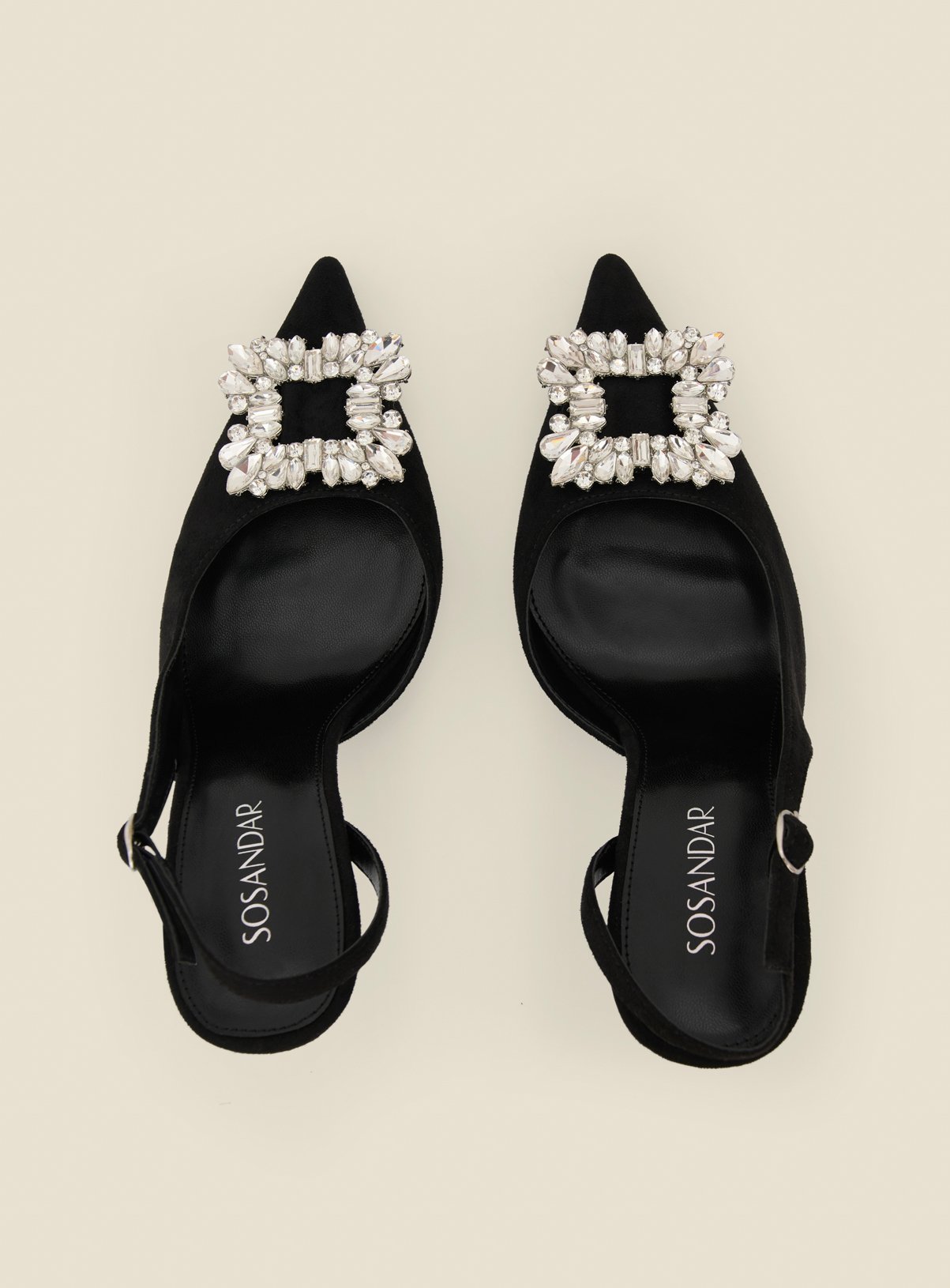 SOSANDAR Black Slingback Heels With Rhinestone Detail 7 - Image 7 thumbnail