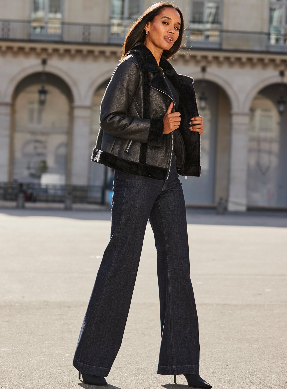 SOSANDAR Black Faux Shearling Aviator Jacket 18 - Image 2 thumbnail