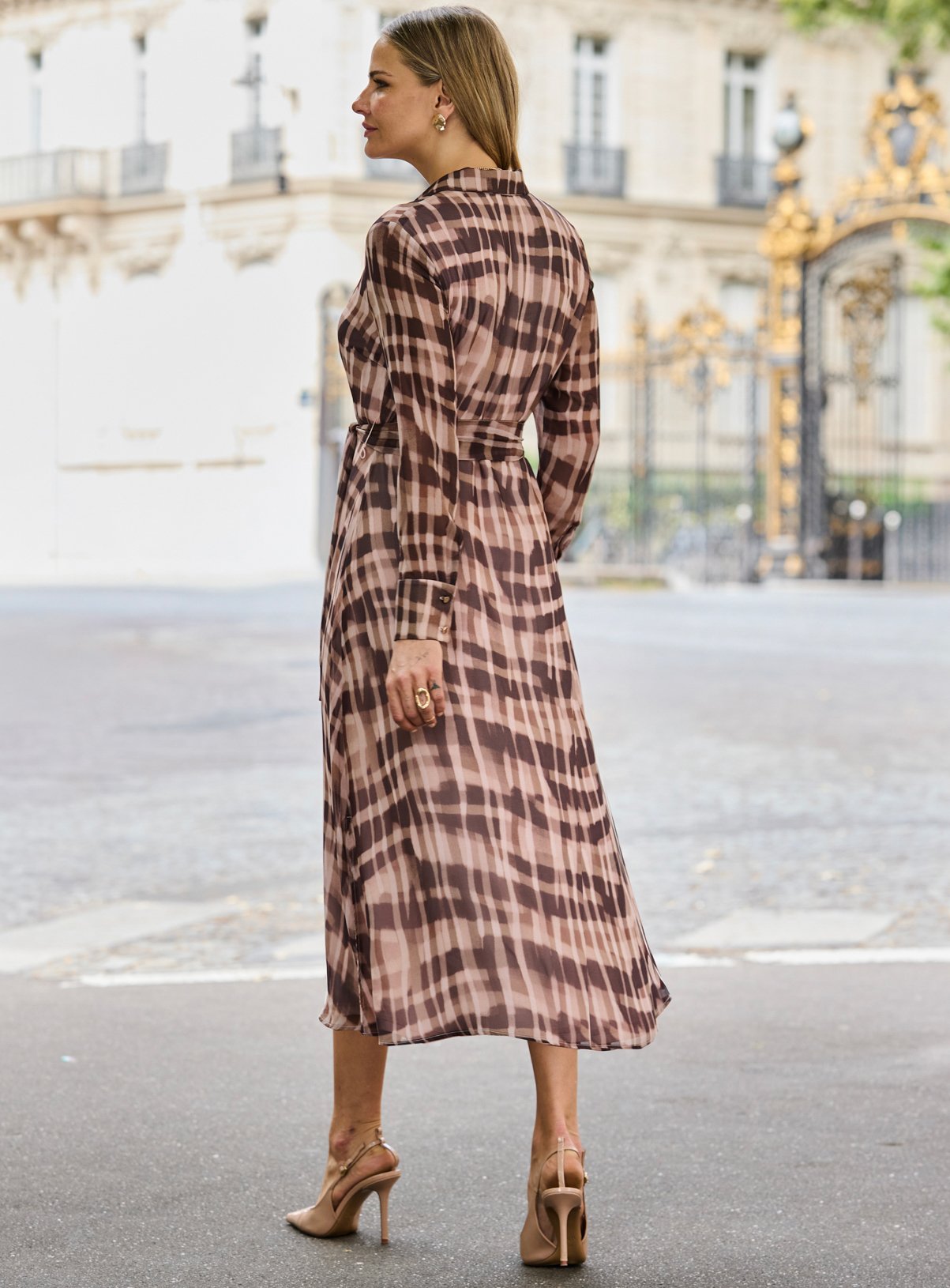 SOSANDAR Brown Abstract Check Print Shirt Dress 18 - Image 3 thumbnail