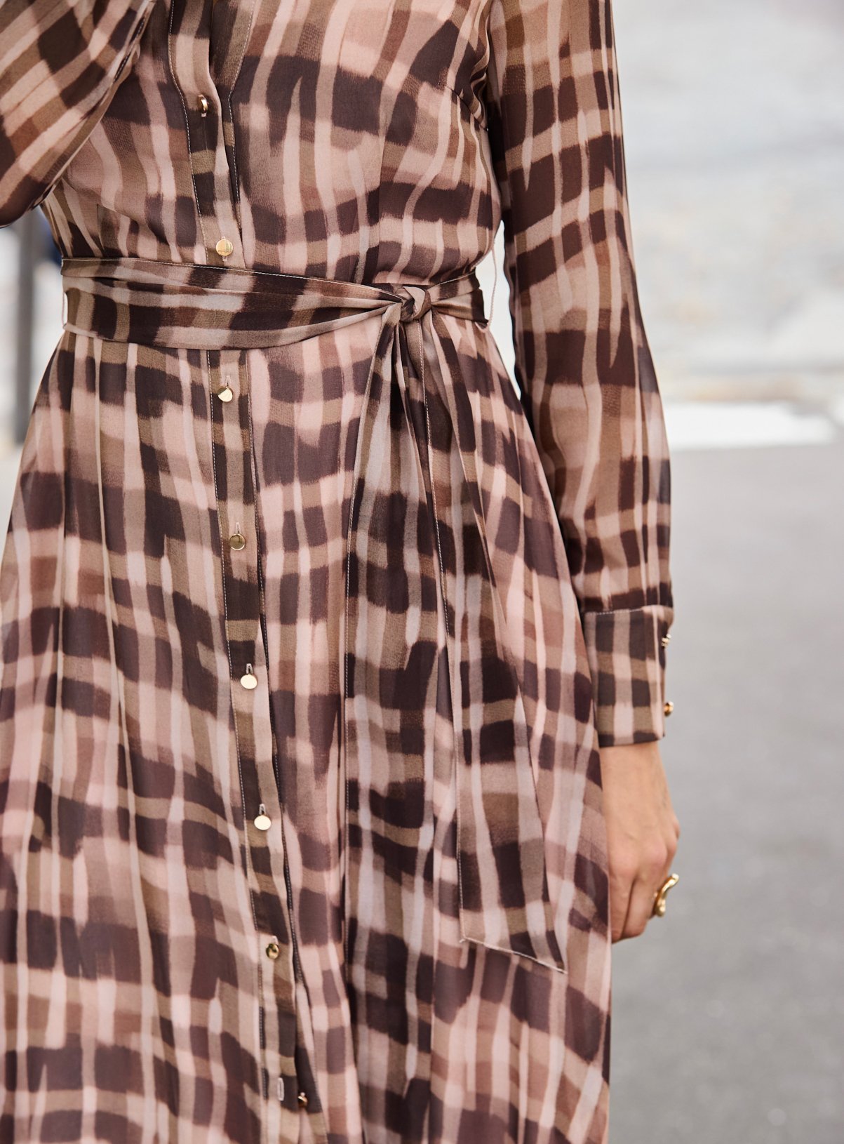 SOSANDAR Brown Abstract Check Print Shirt Dress 18 - Image 5 thumbnail