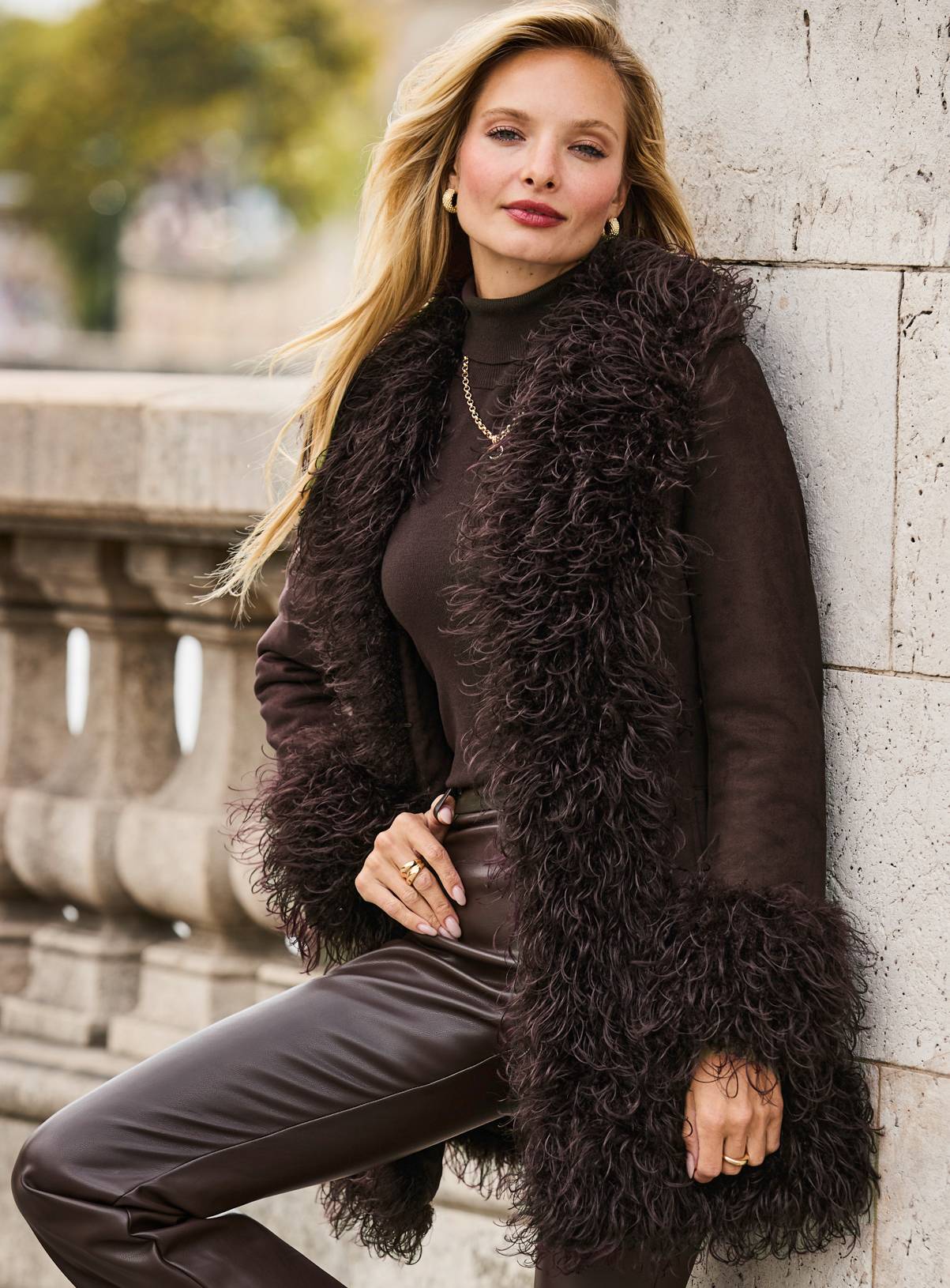 SOSANDAR Chocolate Brown Faux Suede and Fur Afghan Coat 8 - Image 1