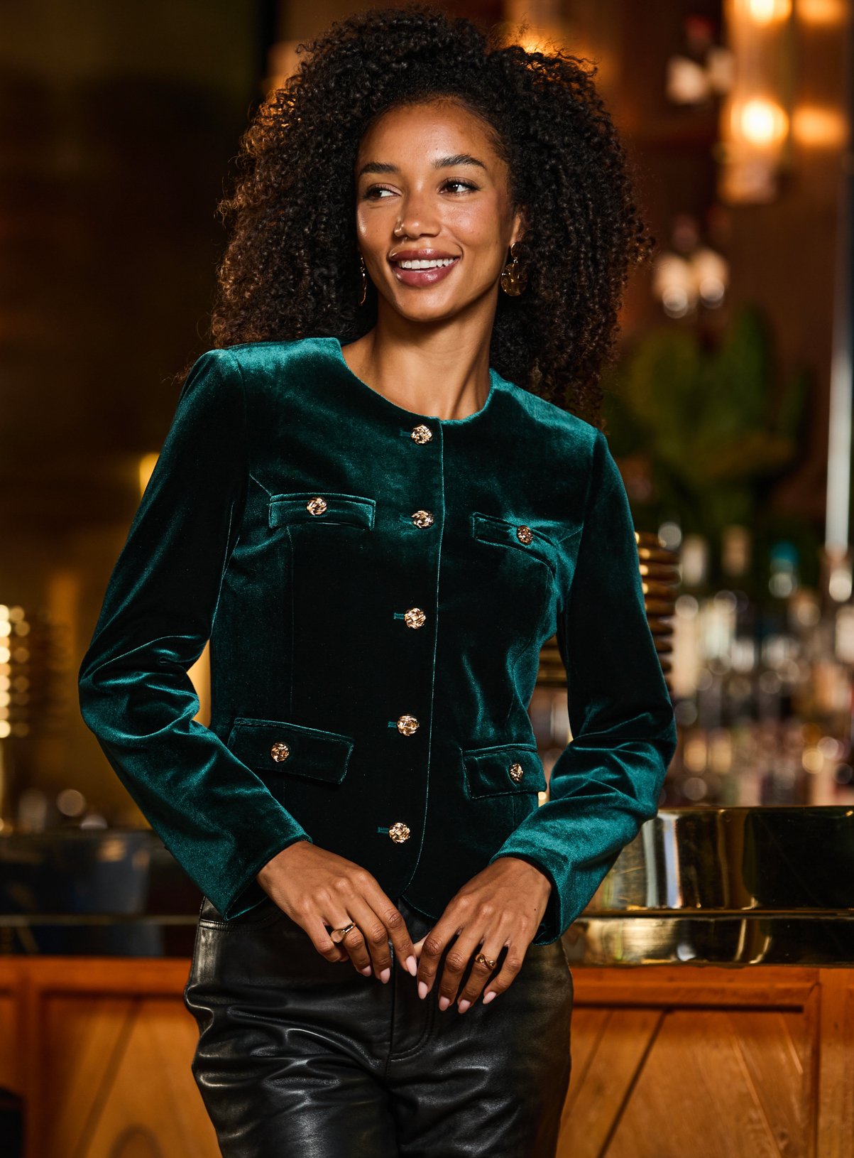 SOSANDAR Emerald Green Velvet Collarless Jacket 14 - Image 7 thumbnail