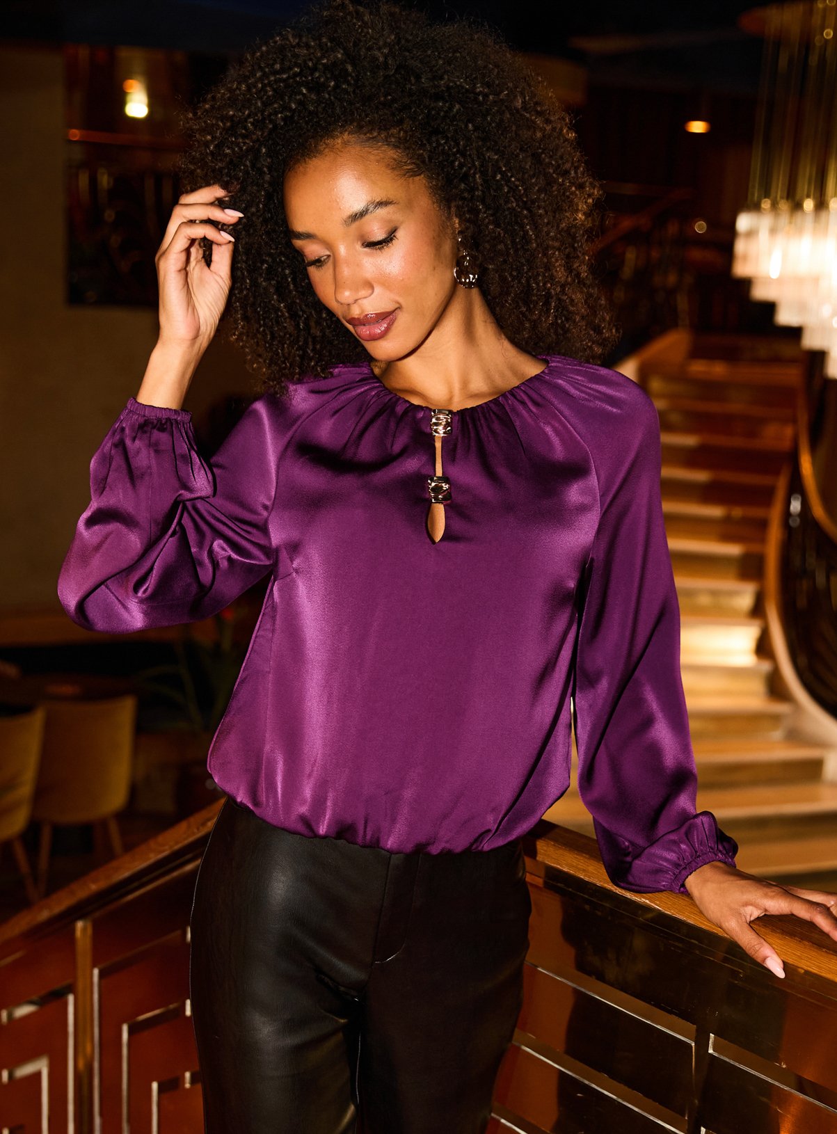 SOSANDAR Magenta Satin Keyhole Detail Top 10 - Image 3 thumbnail