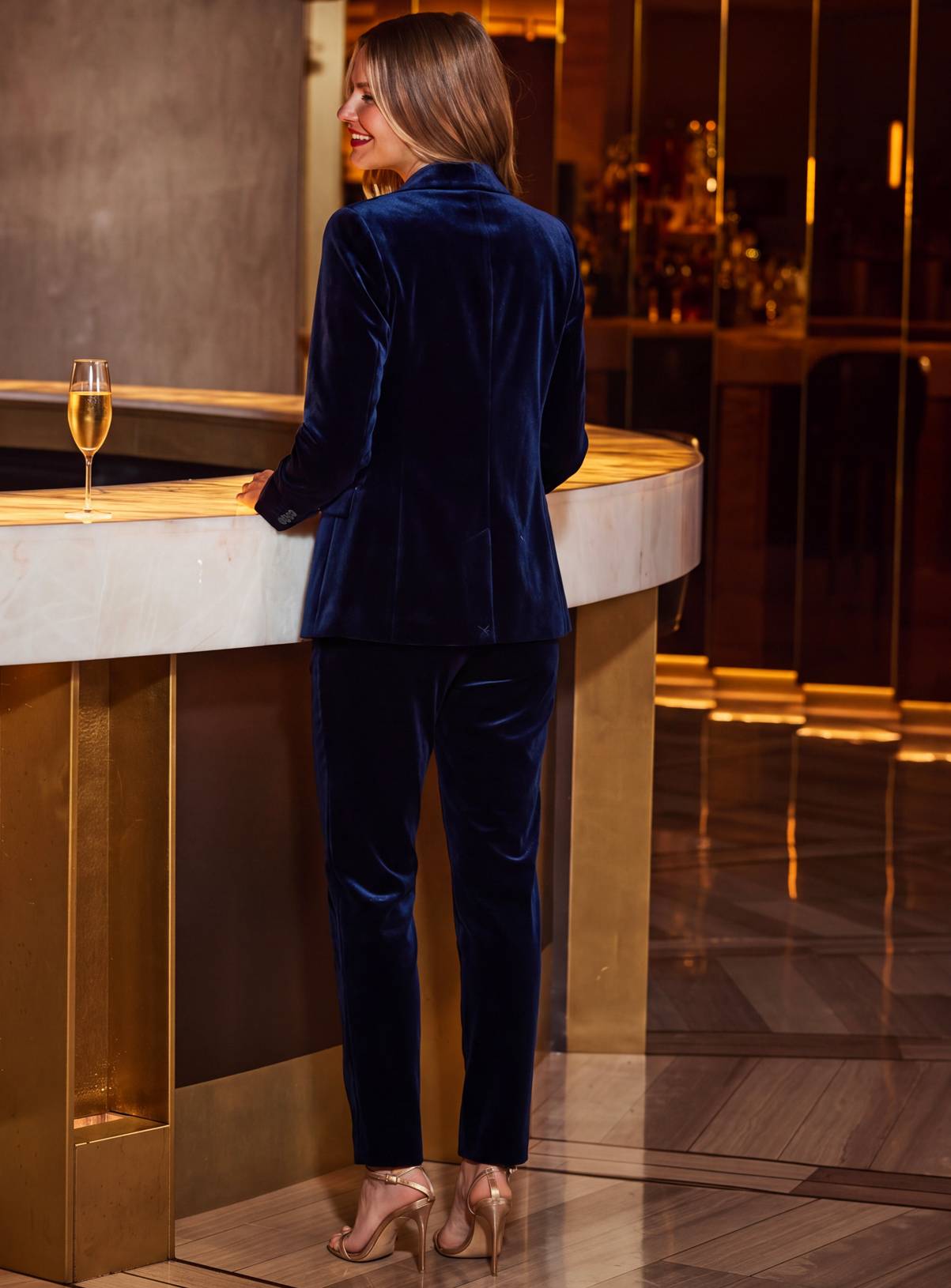 SOSANDAR Midnight Blue Luxe Velvet Tailored Blazer 8 - Image 3