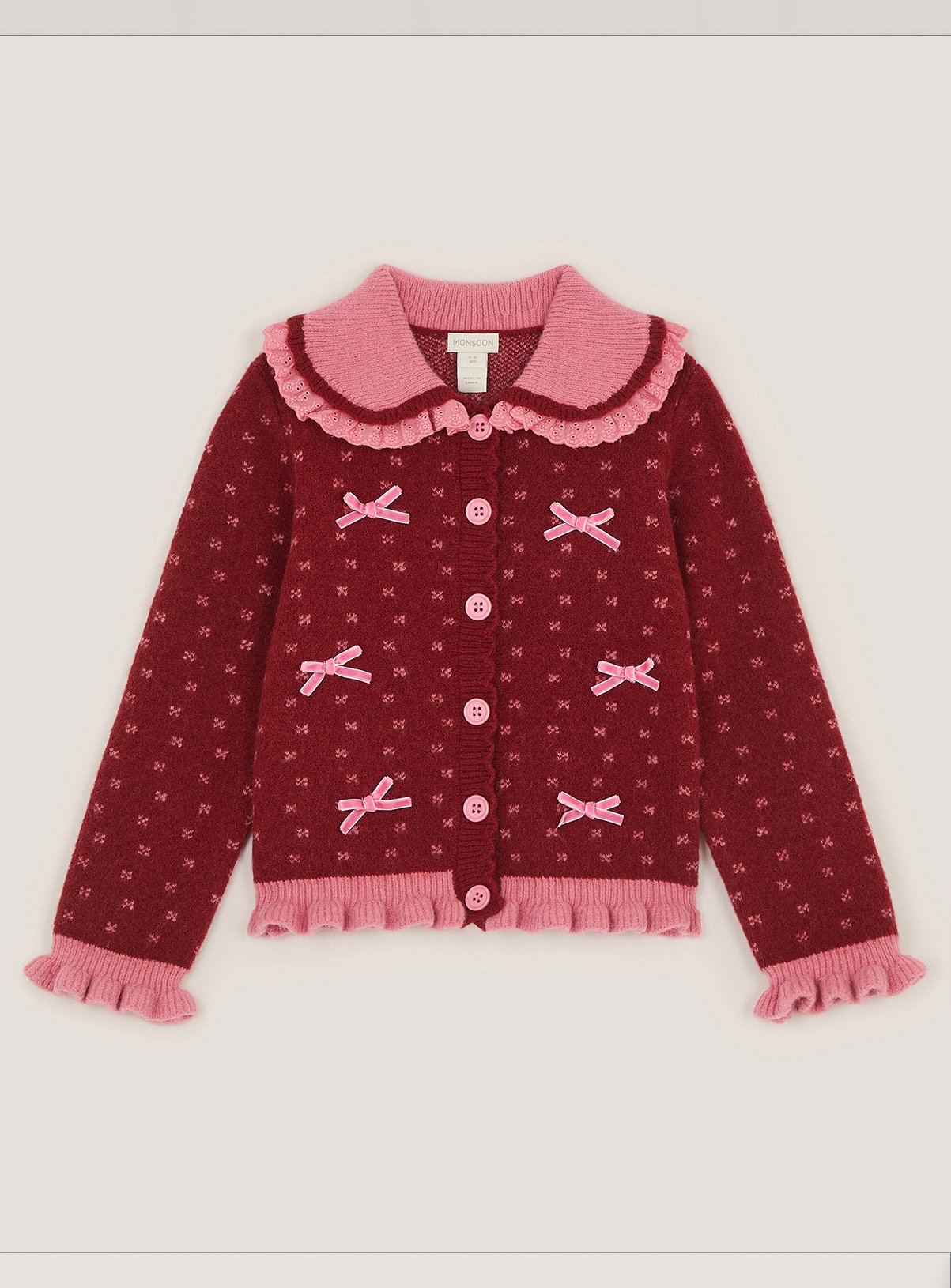 MONSOON Frill Collar Bow Cardigan 7-8 years - Image 1 thumbnail