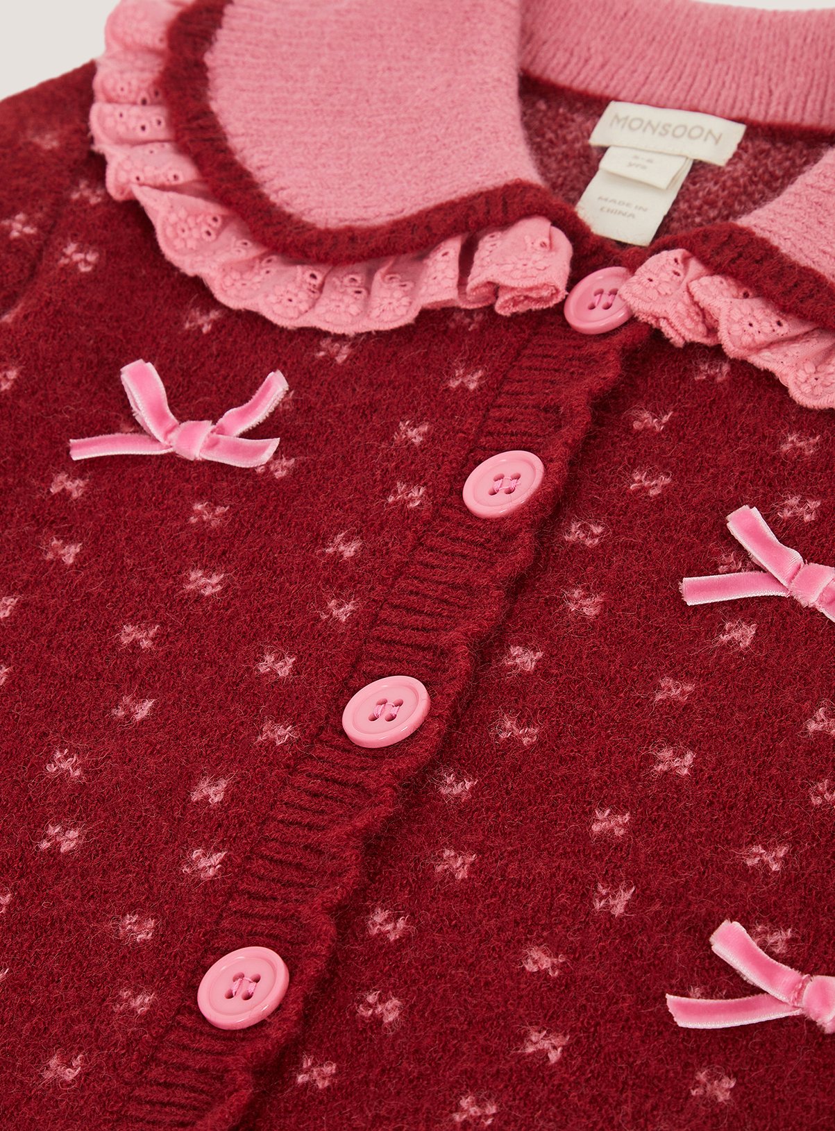 MONSOON Frill Collar Bow Cardigan 7-8 years - Image 3 thumbnail
